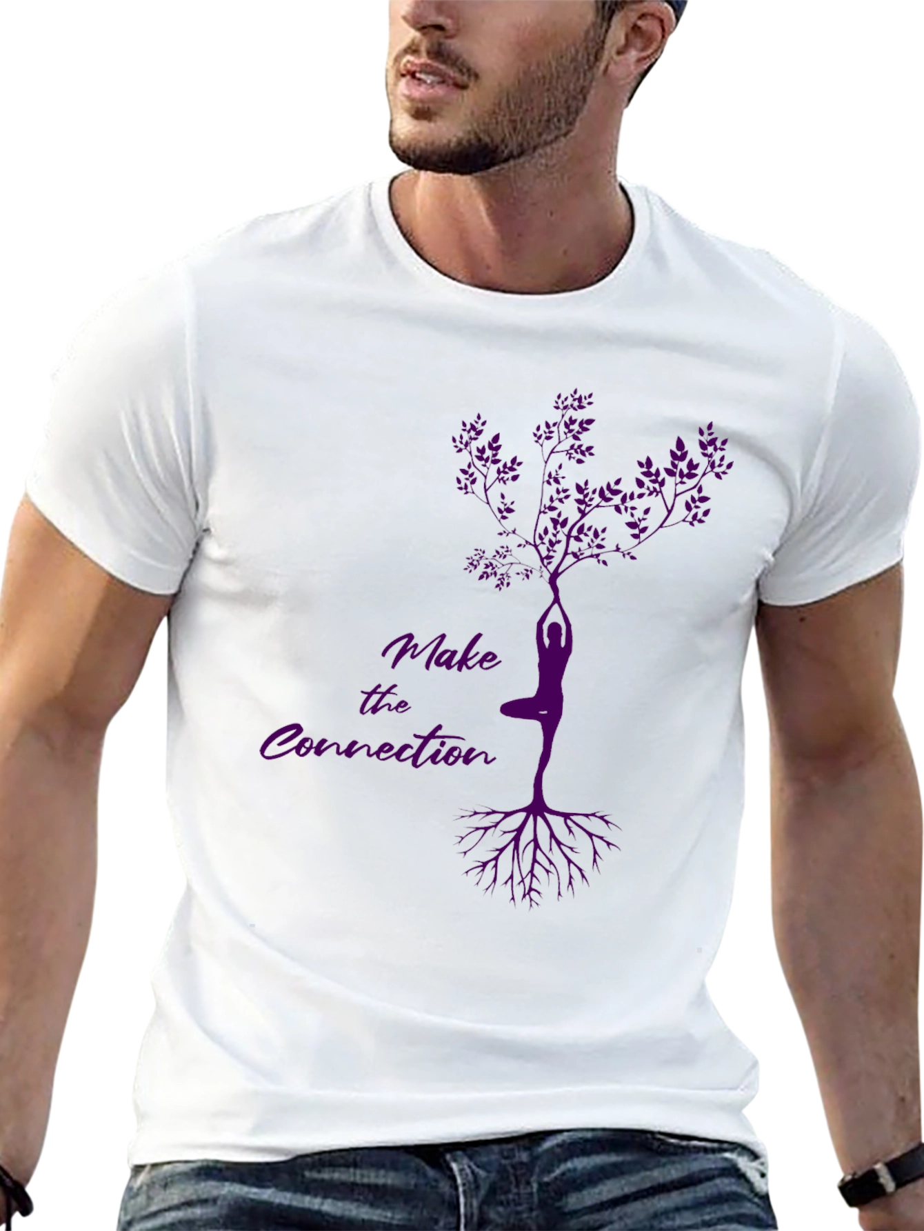Make the Connection Tree Pose Yoga Black T-Shirt