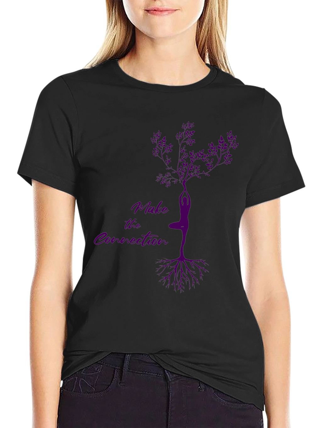 Make the Connection Tree Pose Yoga Black T-Shirt