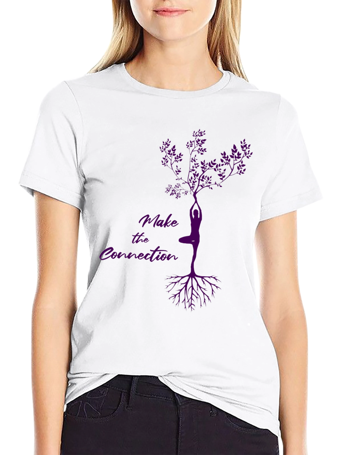 Make the Connection Tree Pose Yoga Black T-Shirt