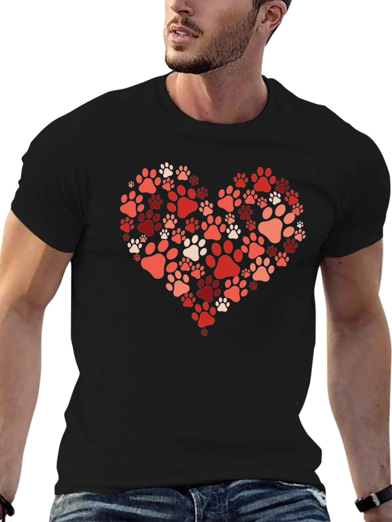 Paw Print Heart T-Shirt - Black