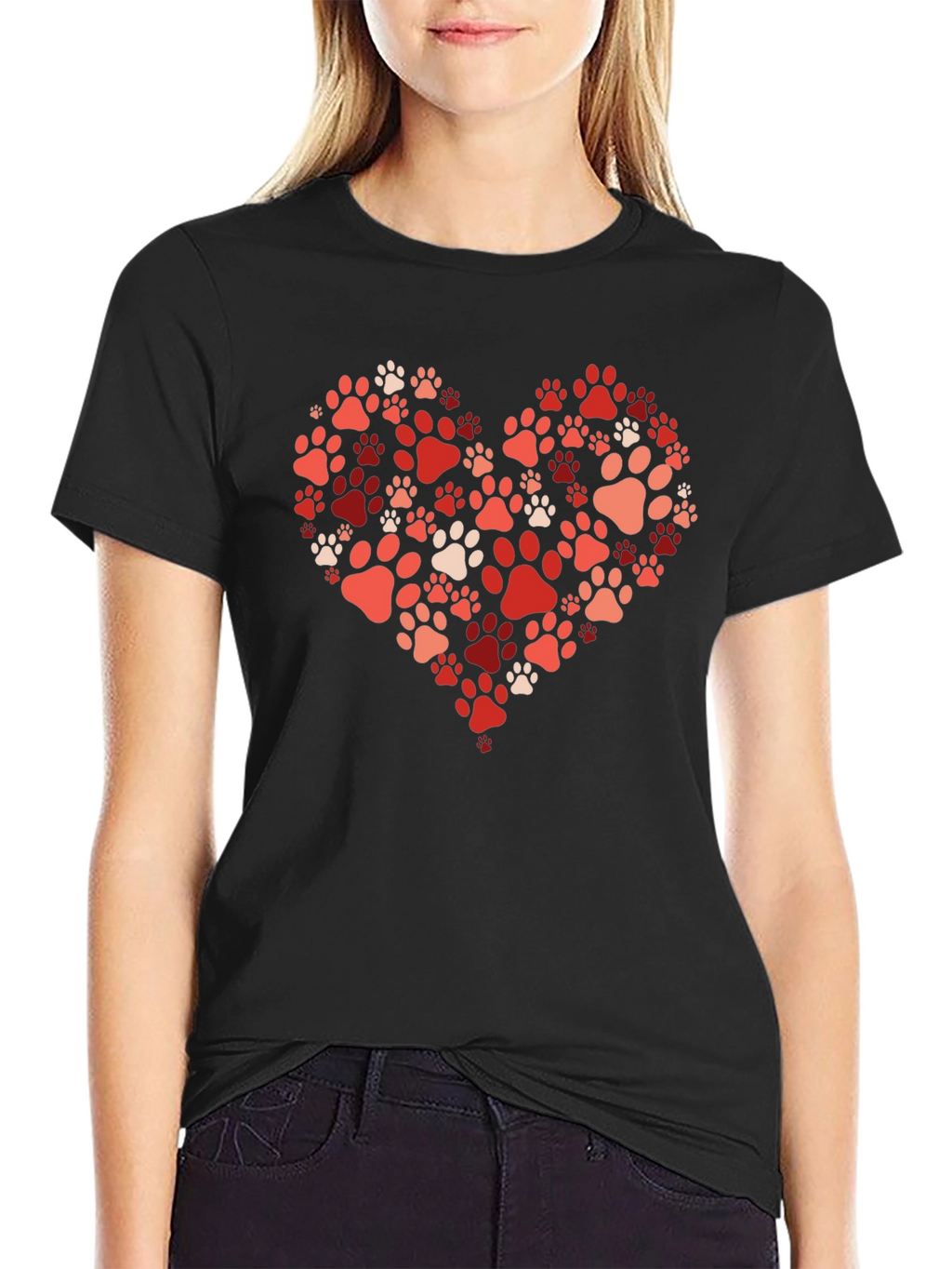 Paw Print Heart T-Shirt - Black