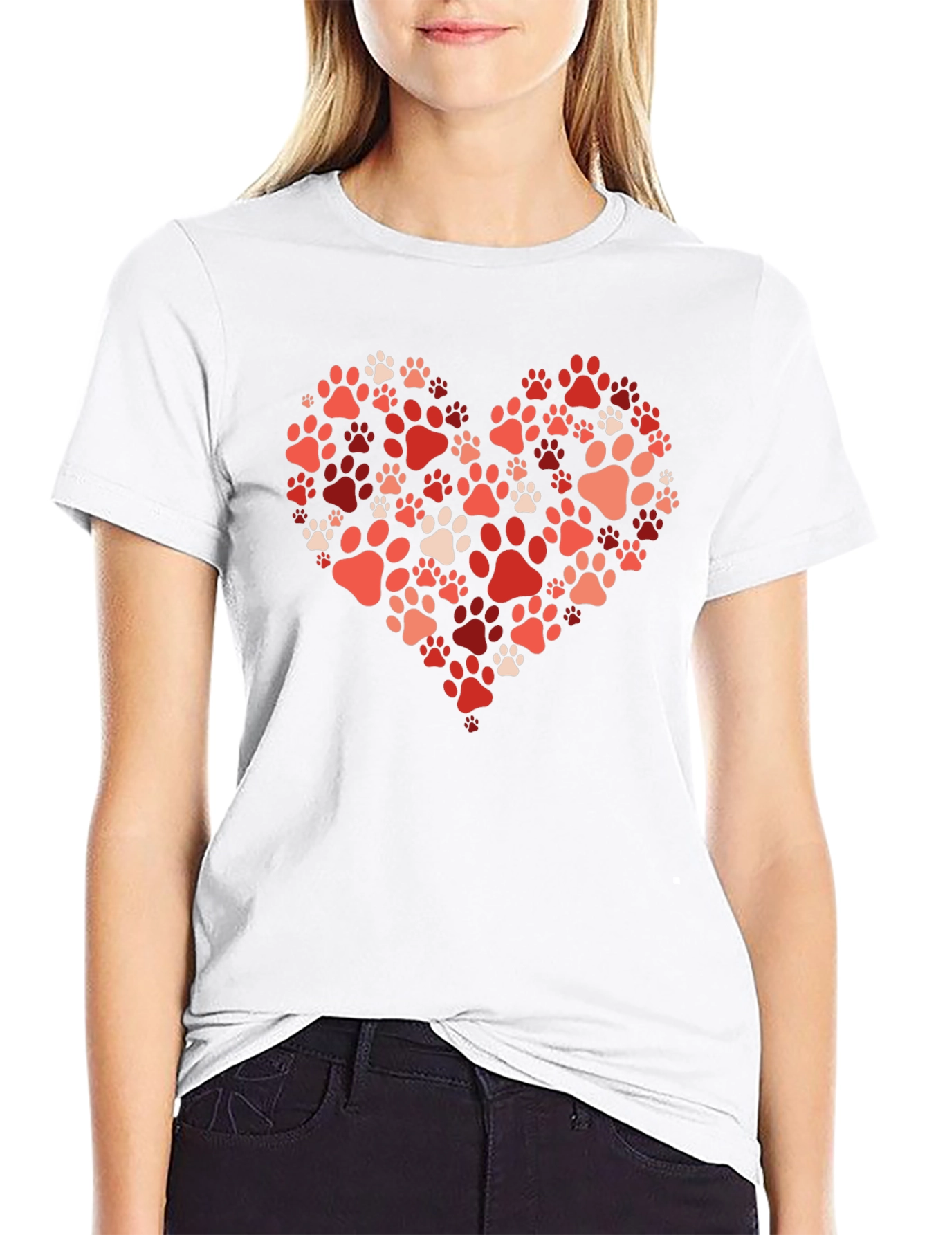 Paw Print Heart T-Shirt - Black