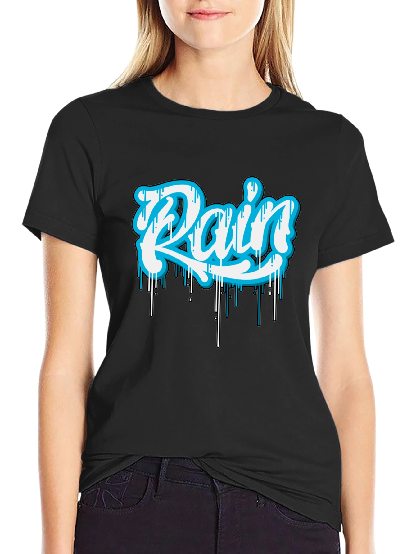 Rain Graphic Print Black T-Shirt