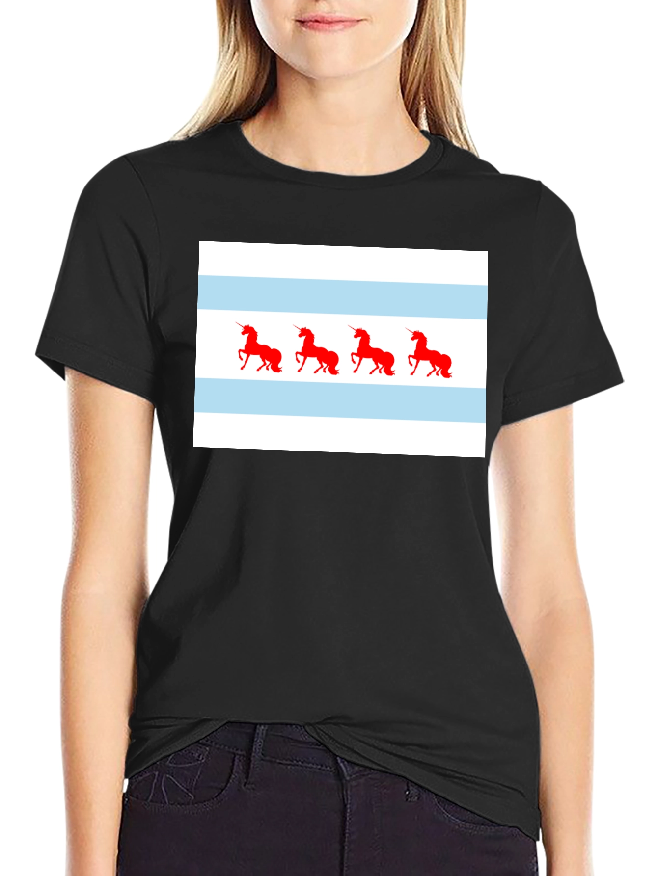 Unicorn Chicago Flag T-Shirt - Black
