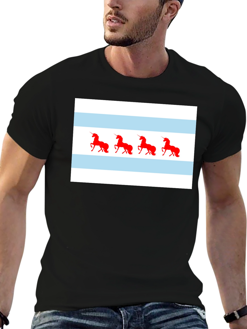 Unicorn Chicago Flag T-Shirt - Black