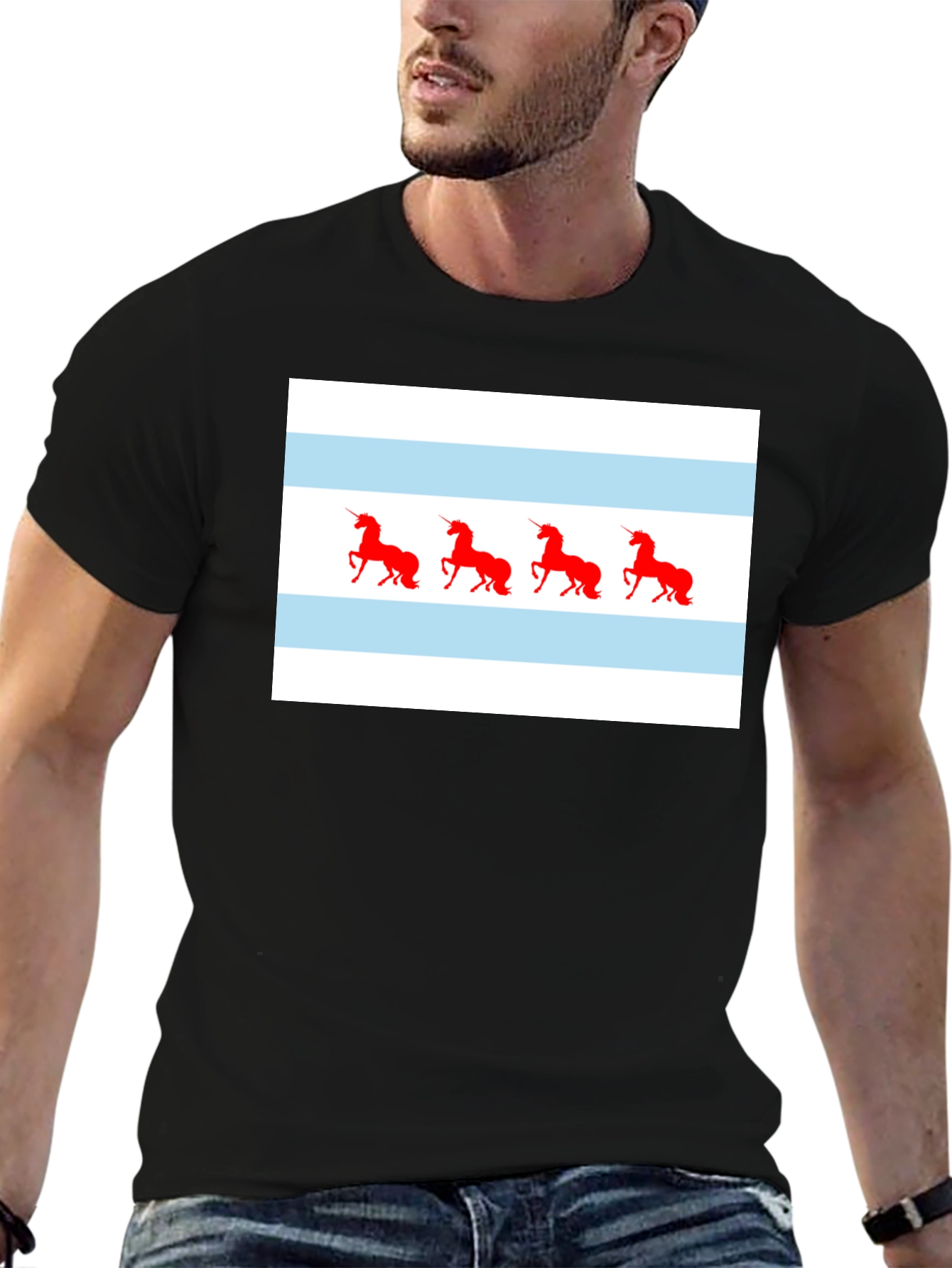 Unicorn Chicago Flag T-Shirt - Black