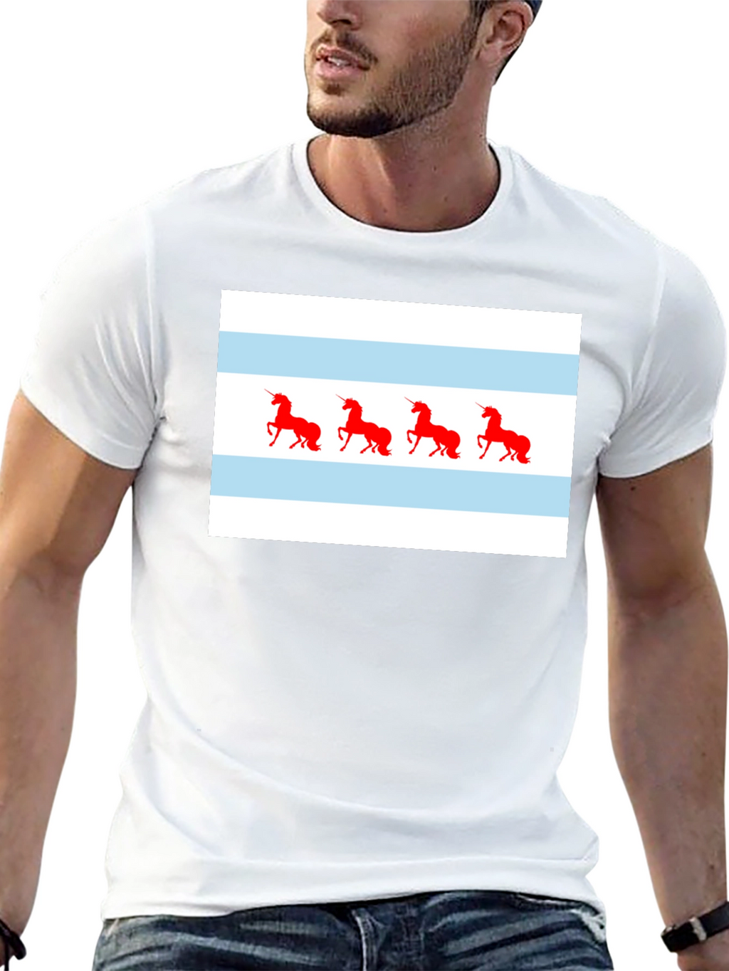 Unicorn Chicago Flag T-Shirt - Black