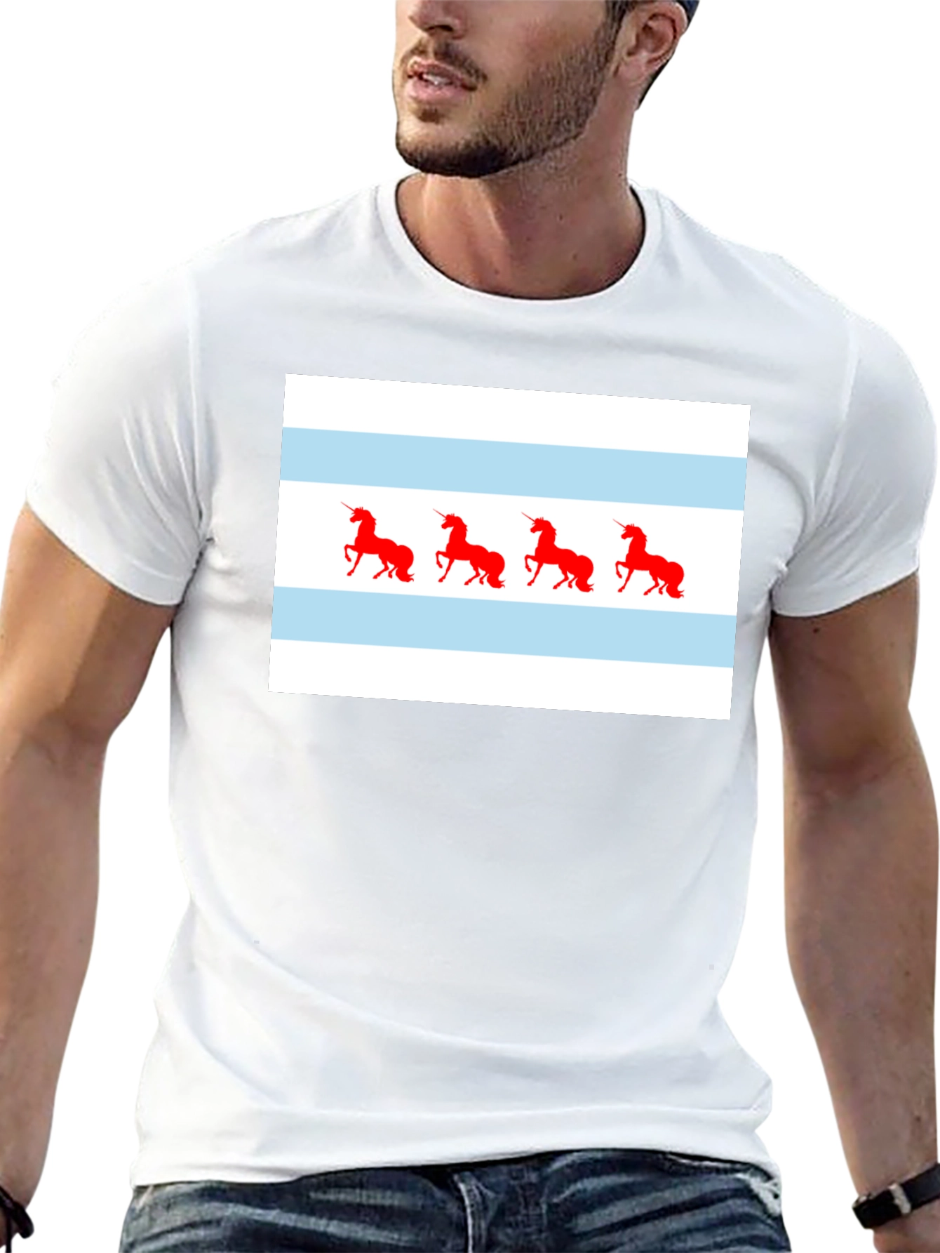 Unicorn Chicago Flag T-Shirt - Black