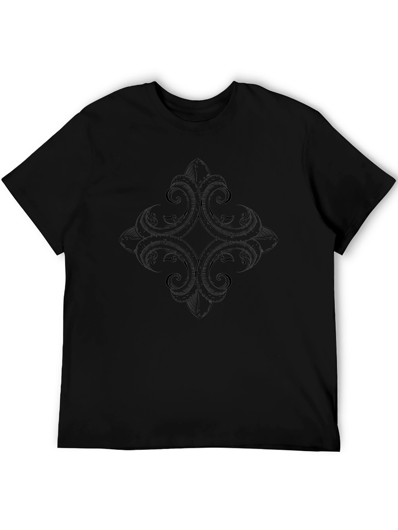 Stylish Black Tee with Subtle Ornamental Design