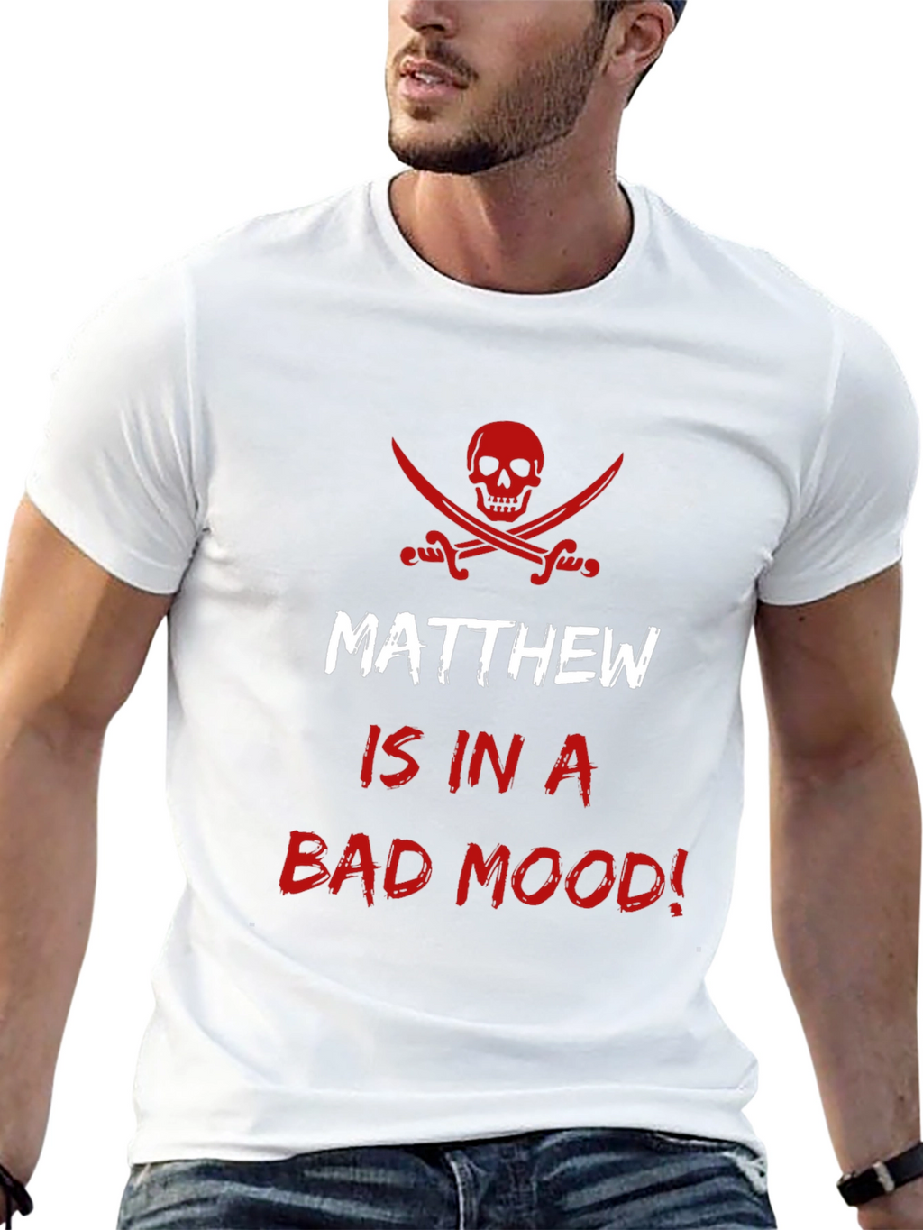 Matthew Bad Mood Pirate Skull Funny Mens T-Shirt