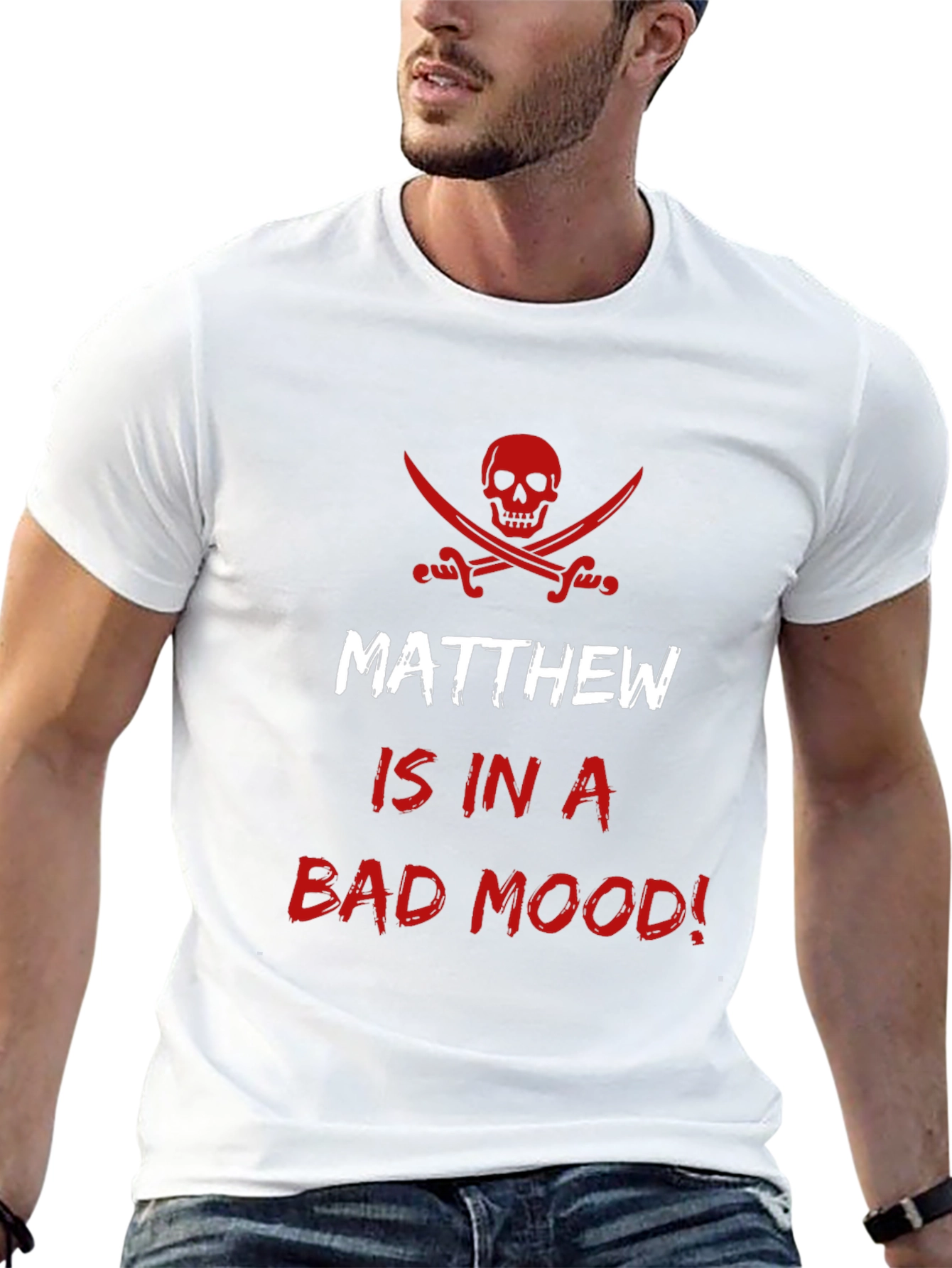 Matthew Bad Mood Pirate Skull Funny Mens T-Shirt
