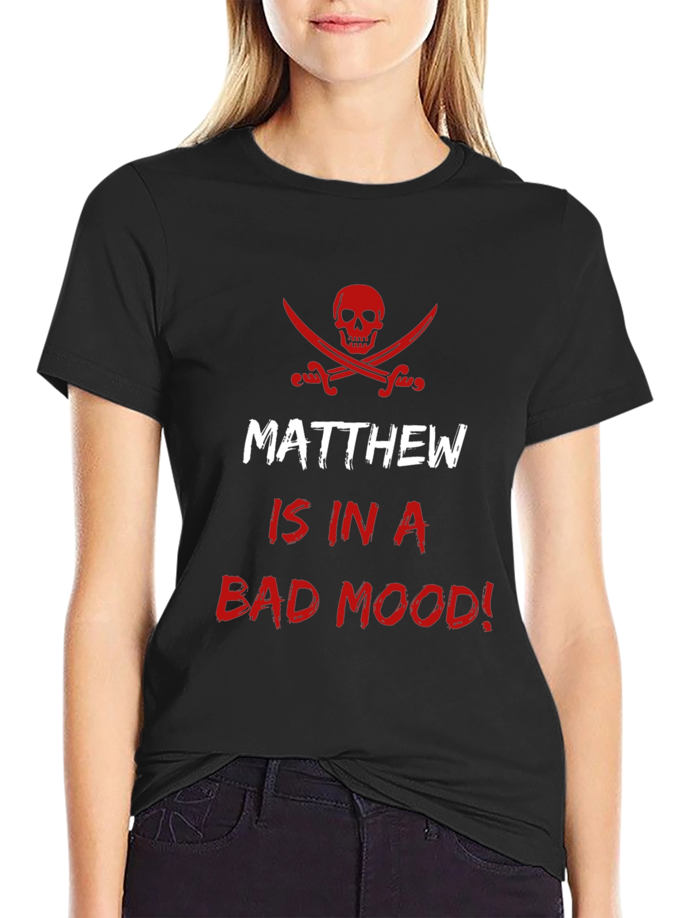 Matthew Bad Mood Pirate Skull Funny Mens T-Shirt