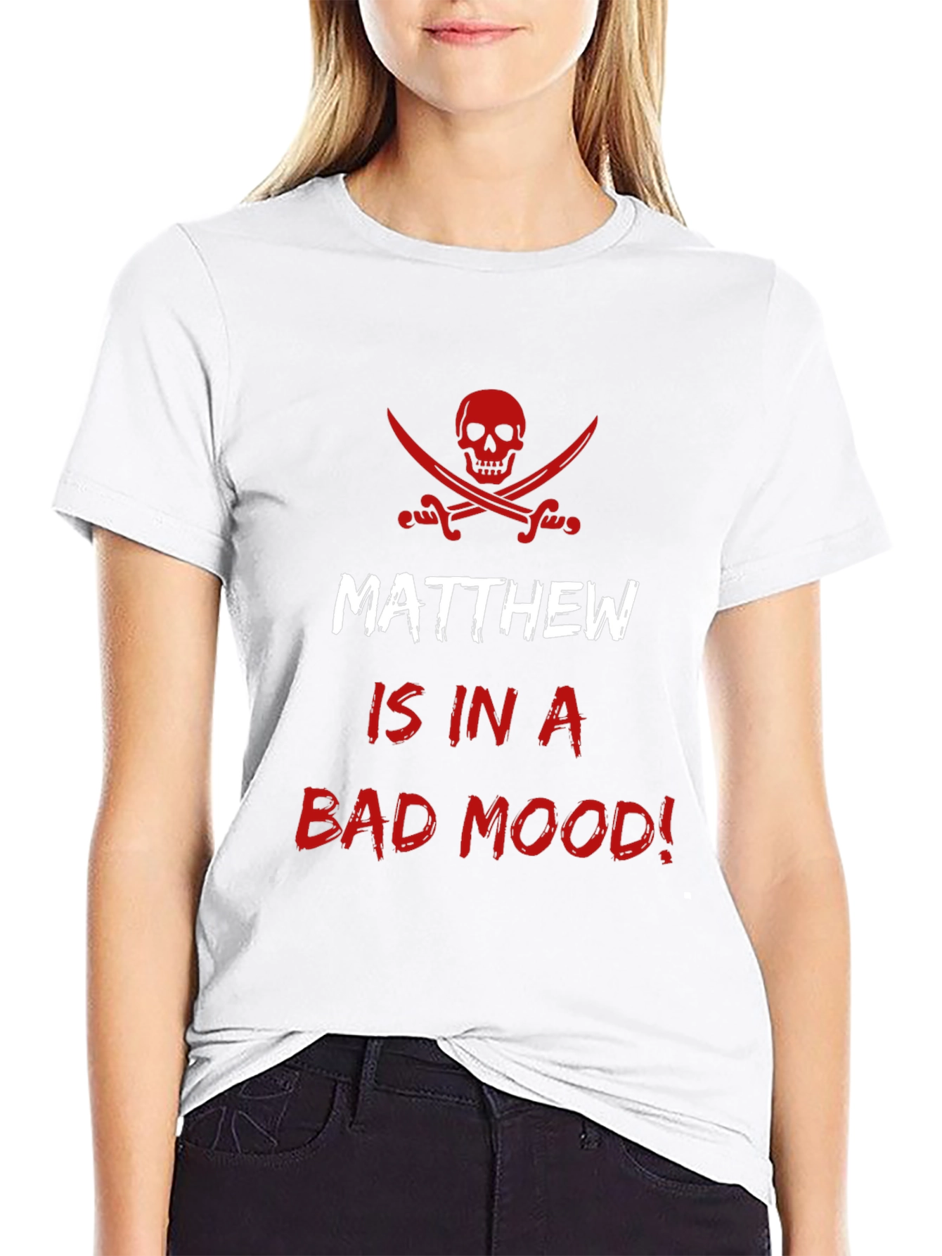 Matthew Bad Mood Pirate Skull Funny Mens T-Shirt