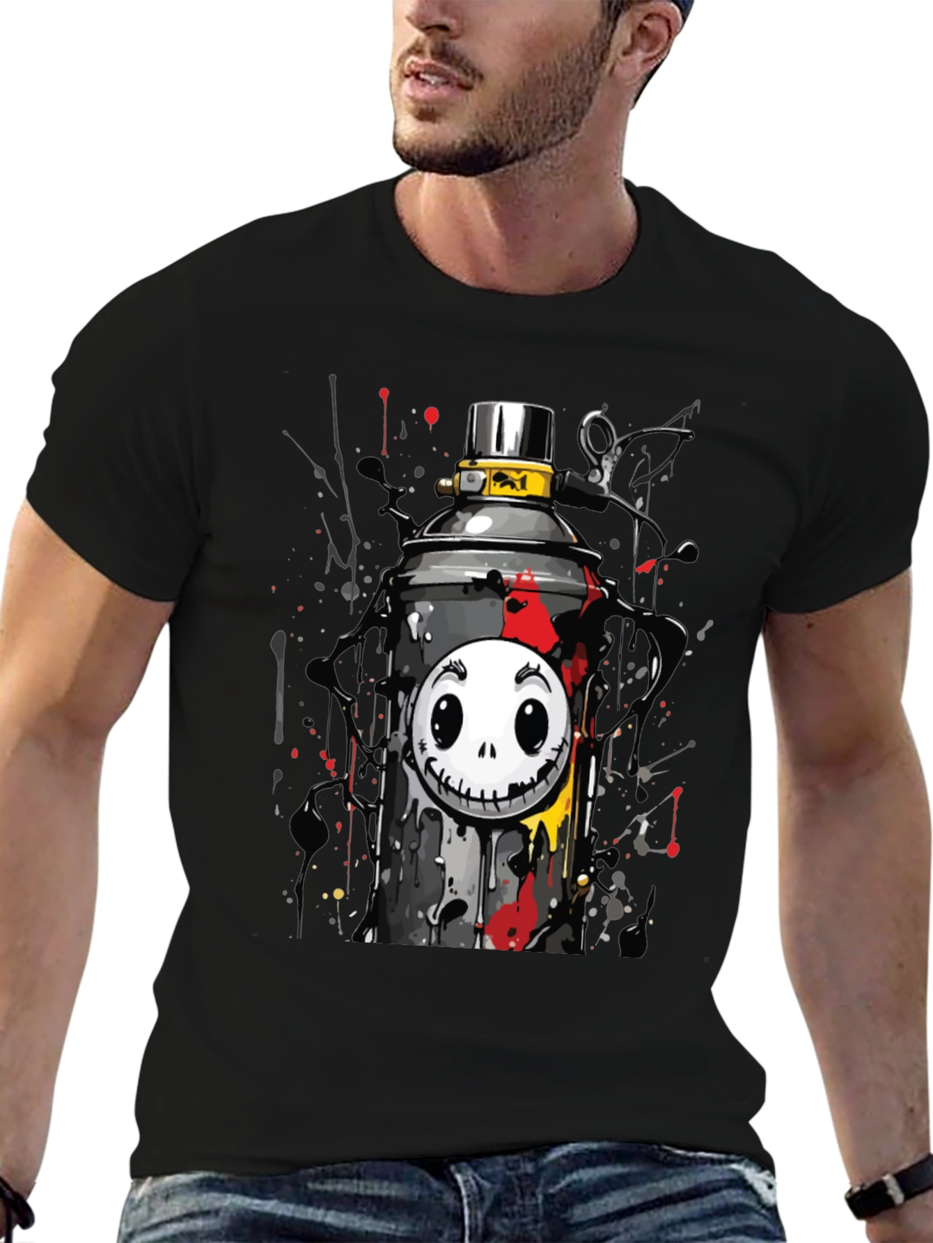 Skull Spray Can Graphic Tee - Street Art Style
