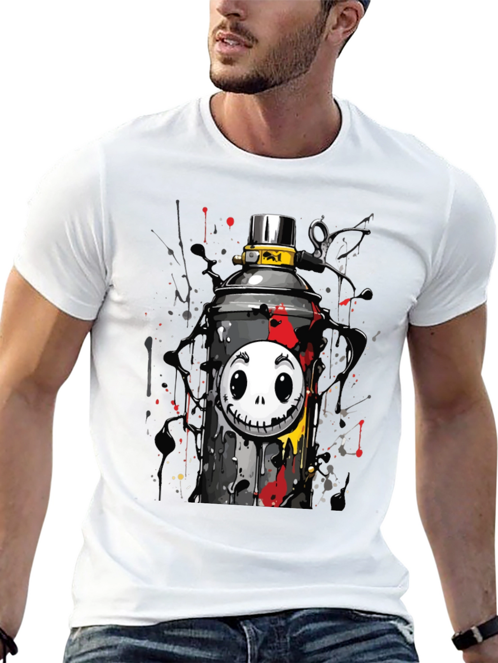 Skull Spray Can Graphic Tee - Street Art Style