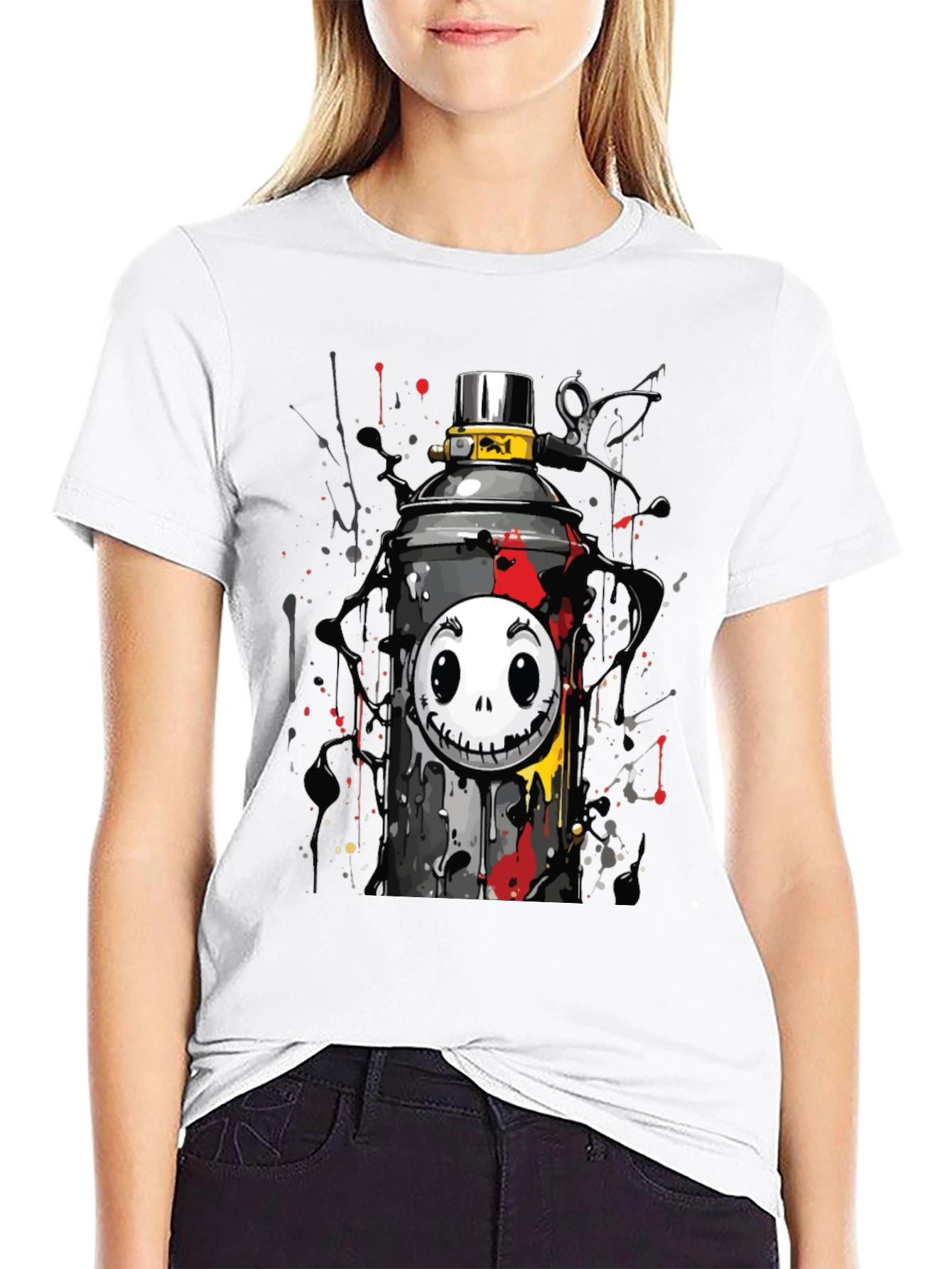 Skull Spray Can Graphic Tee - Street Art Style