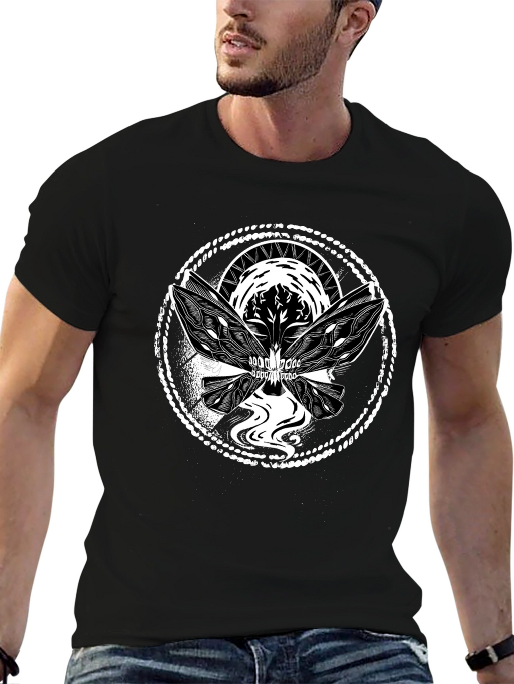 Skull Butterfly Graphic Tee - Black Cotton Blend