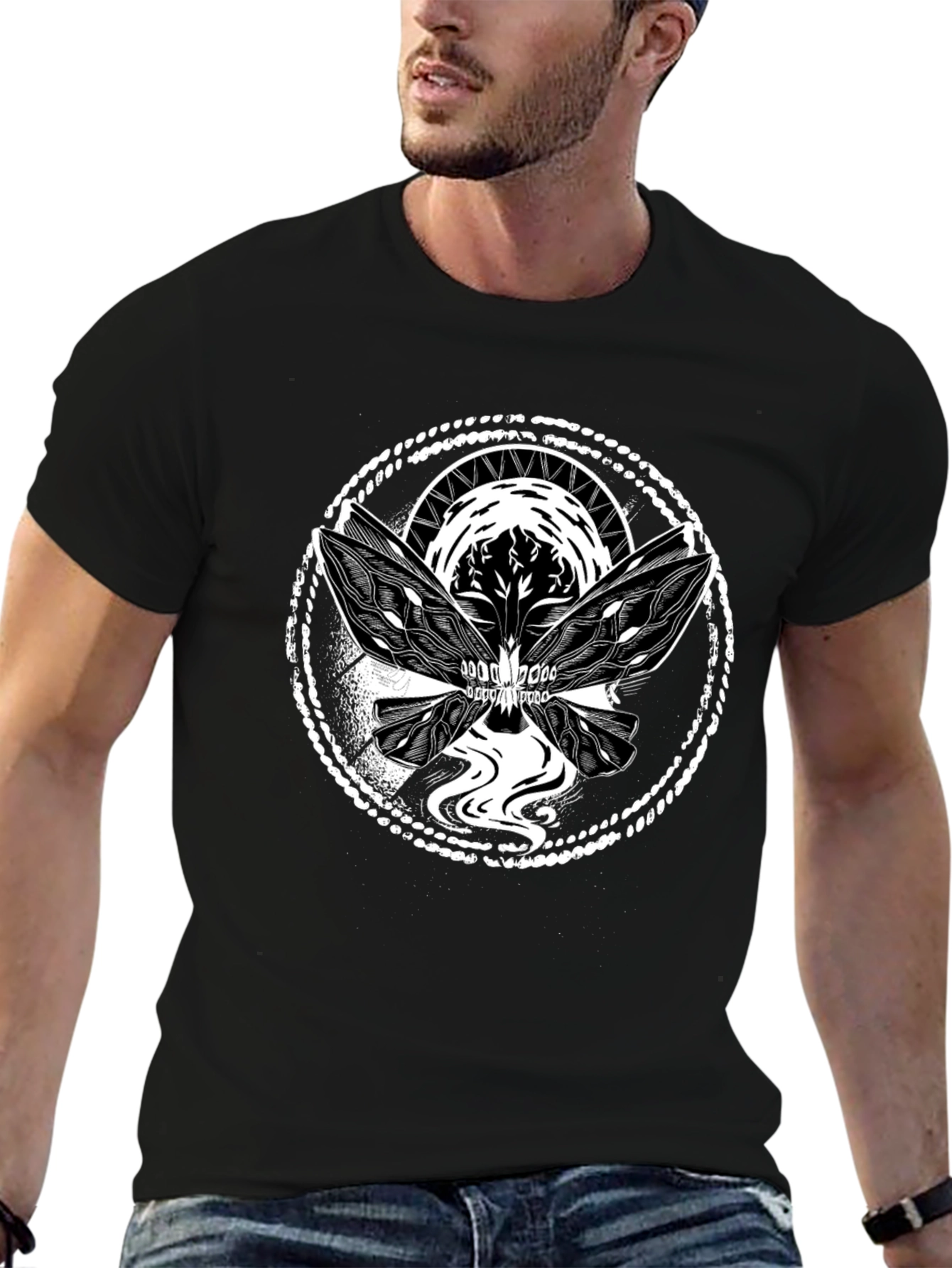Skull Butterfly Graphic Tee - Black Cotton Blend