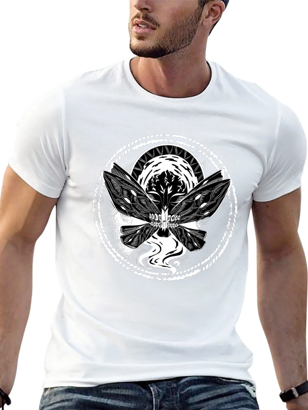 Skull Butterfly Graphic Tee - Black Cotton Blend
