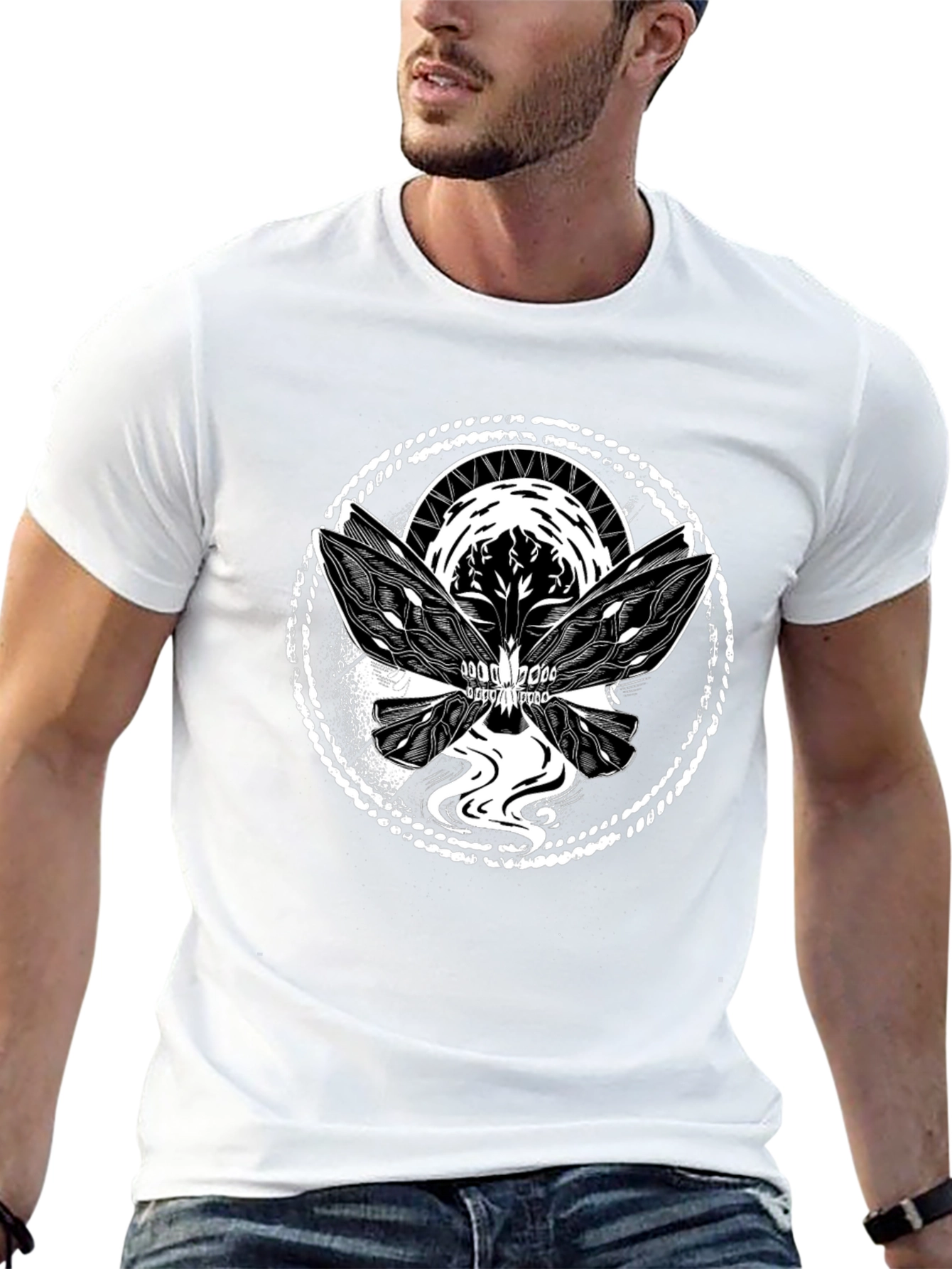 Skull Butterfly Graphic Tee - Black Cotton Blend