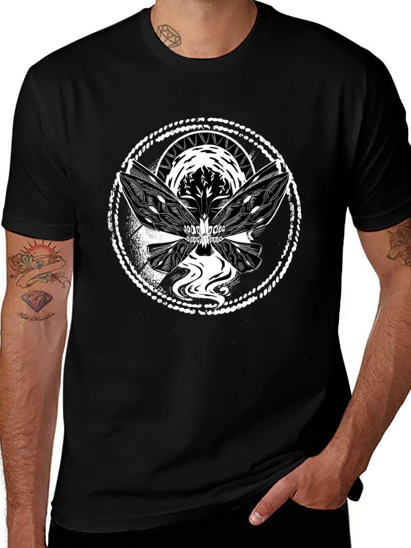 Skull Butterfly Graphic Tee - Black Cotton Blend