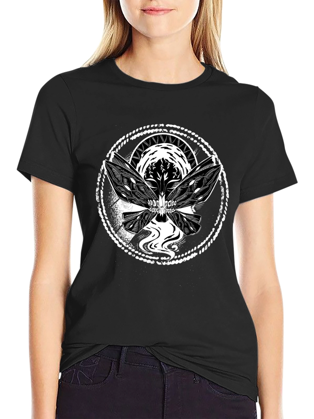Skull Butterfly Graphic Tee - Black Cotton Blend