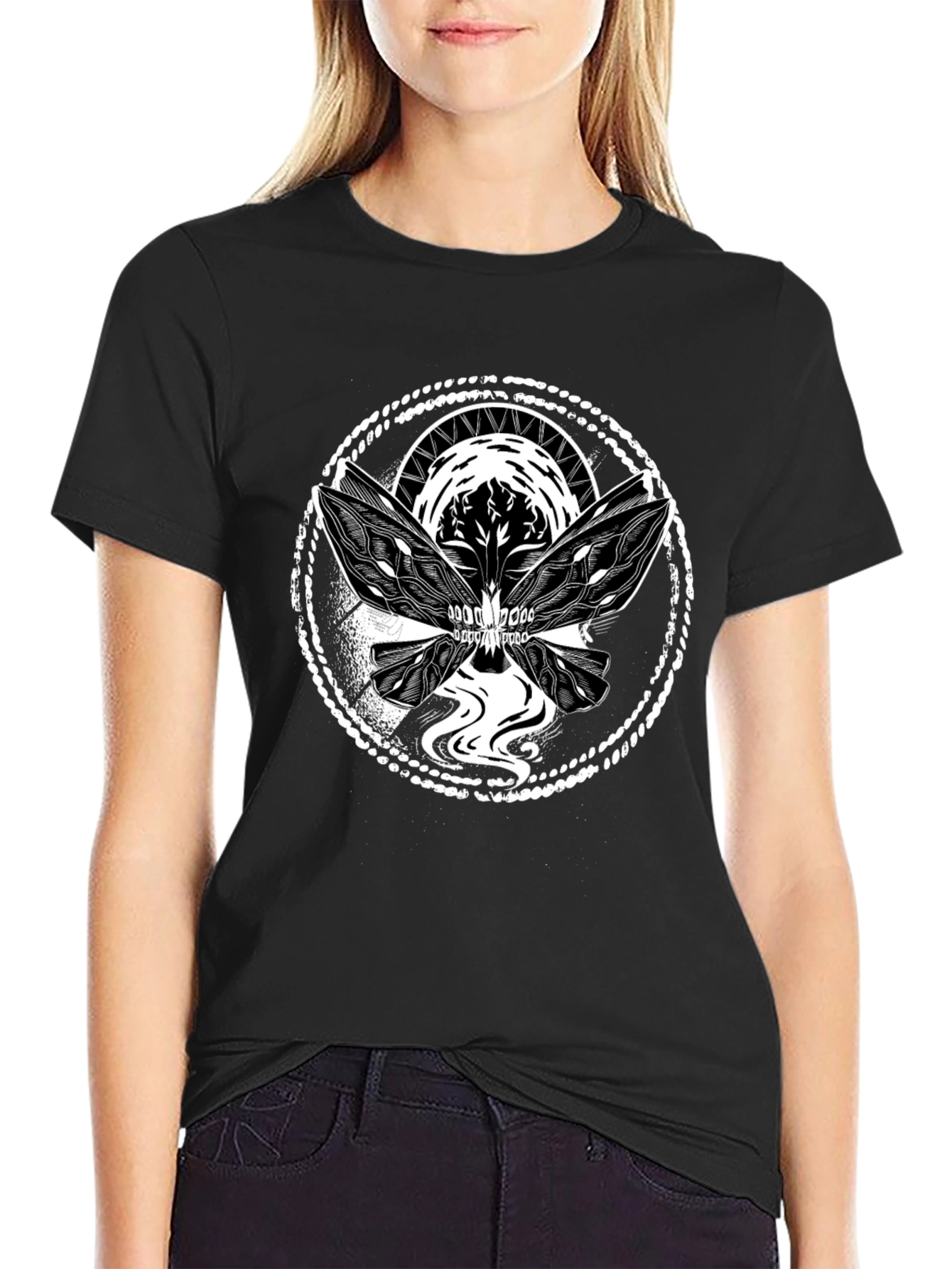 Skull Butterfly Graphic Tee - Black Cotton Blend