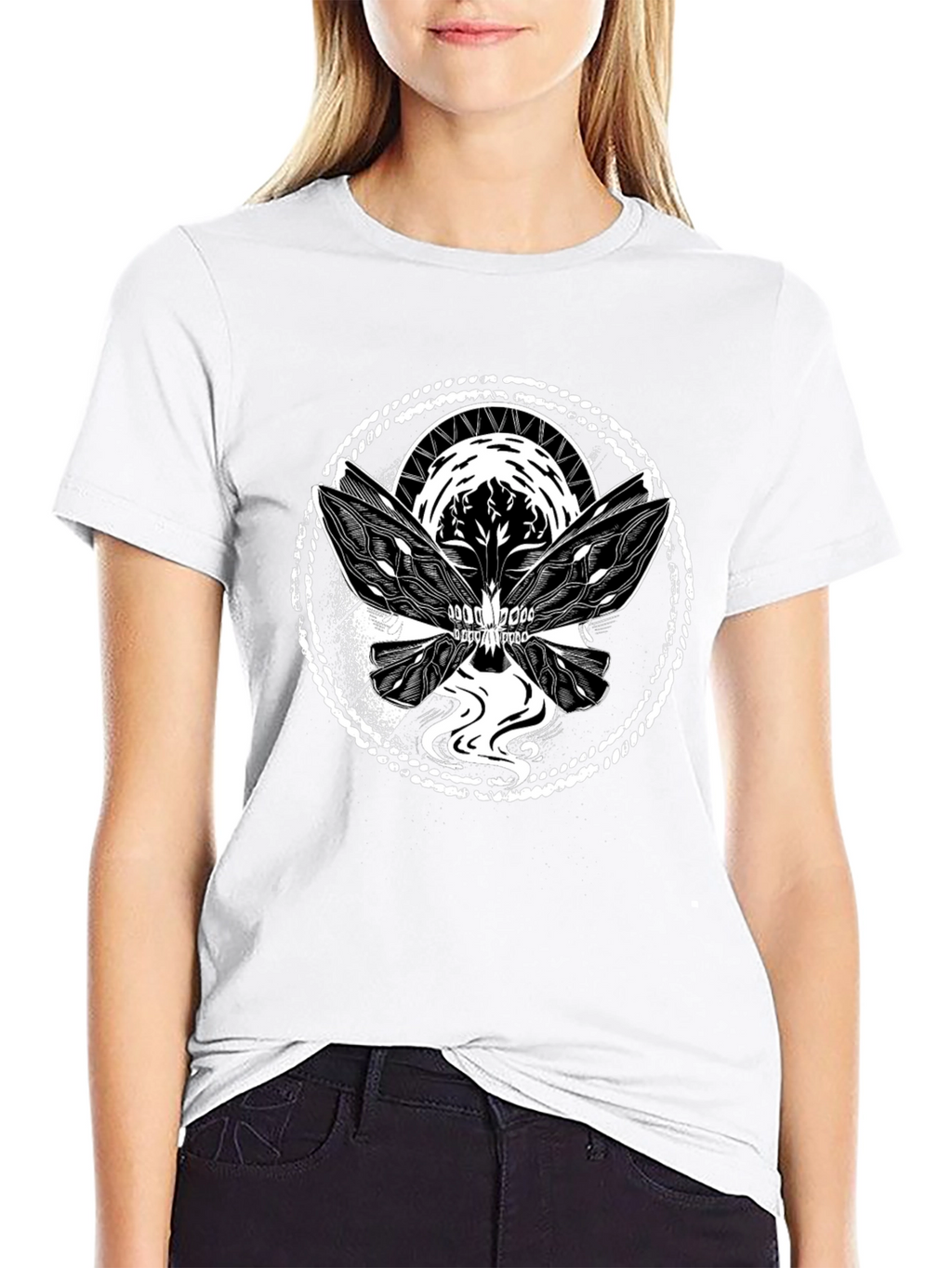 Skull Butterfly Graphic Tee - Black Cotton Blend