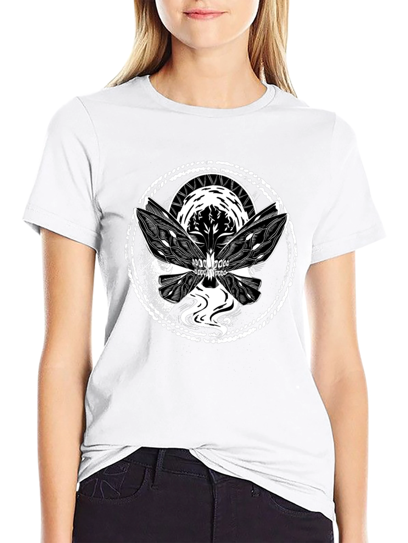 Skull Butterfly Graphic Tee - Black Cotton Blend