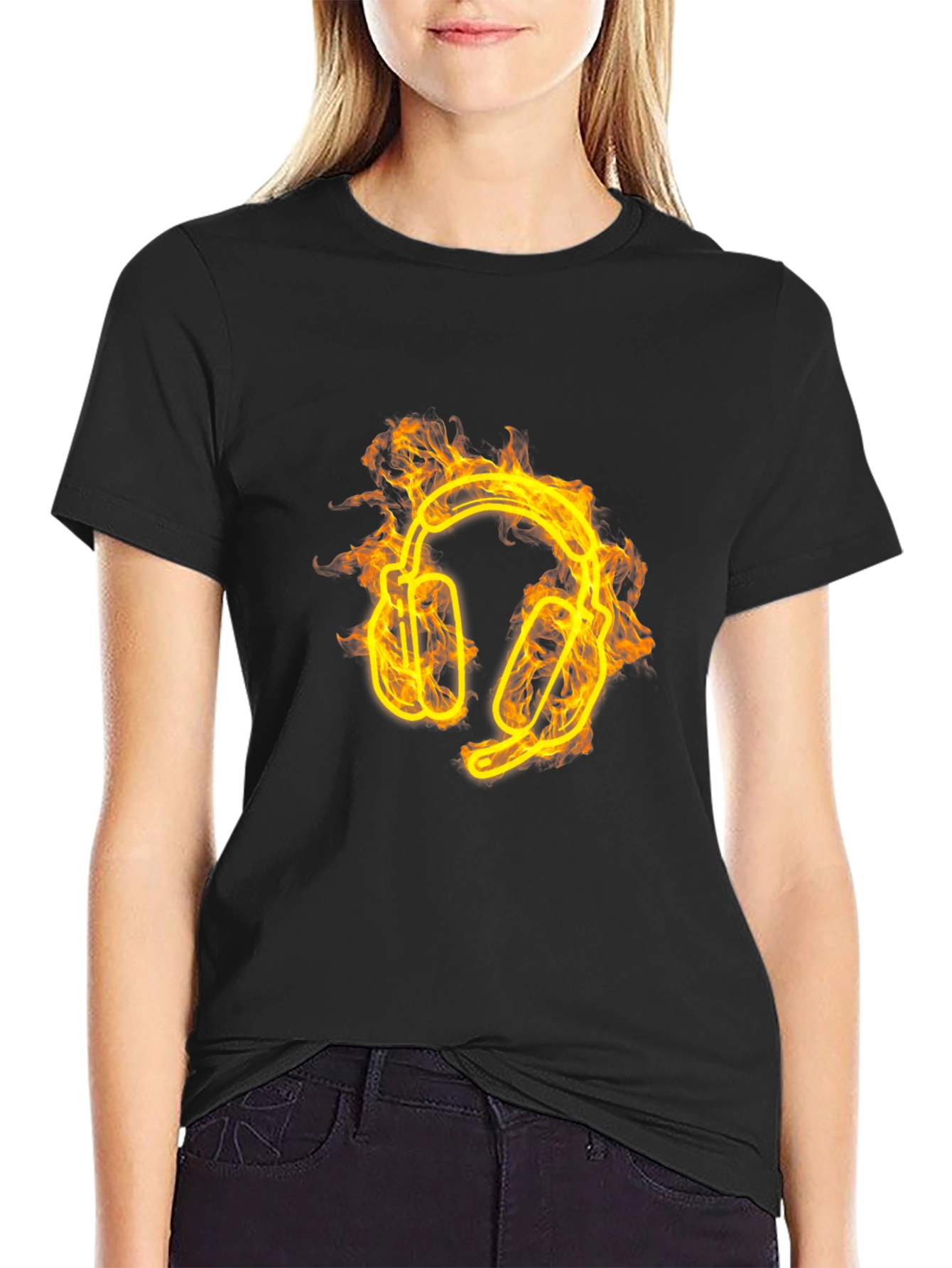Fiery Headphones Graphic Tee - Black
