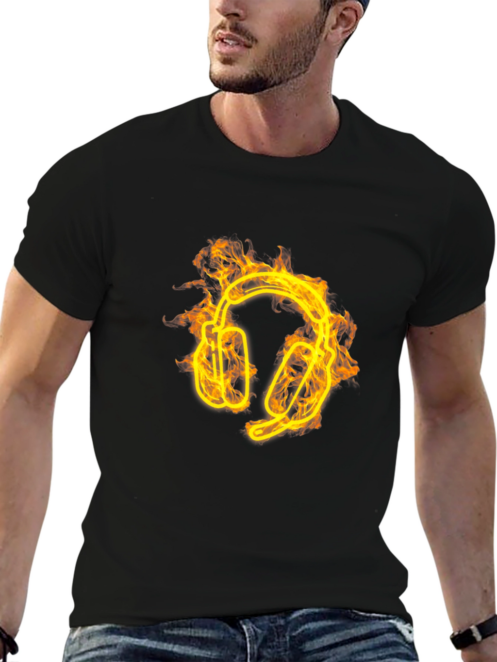 Fiery Headphones Graphic Tee - Black