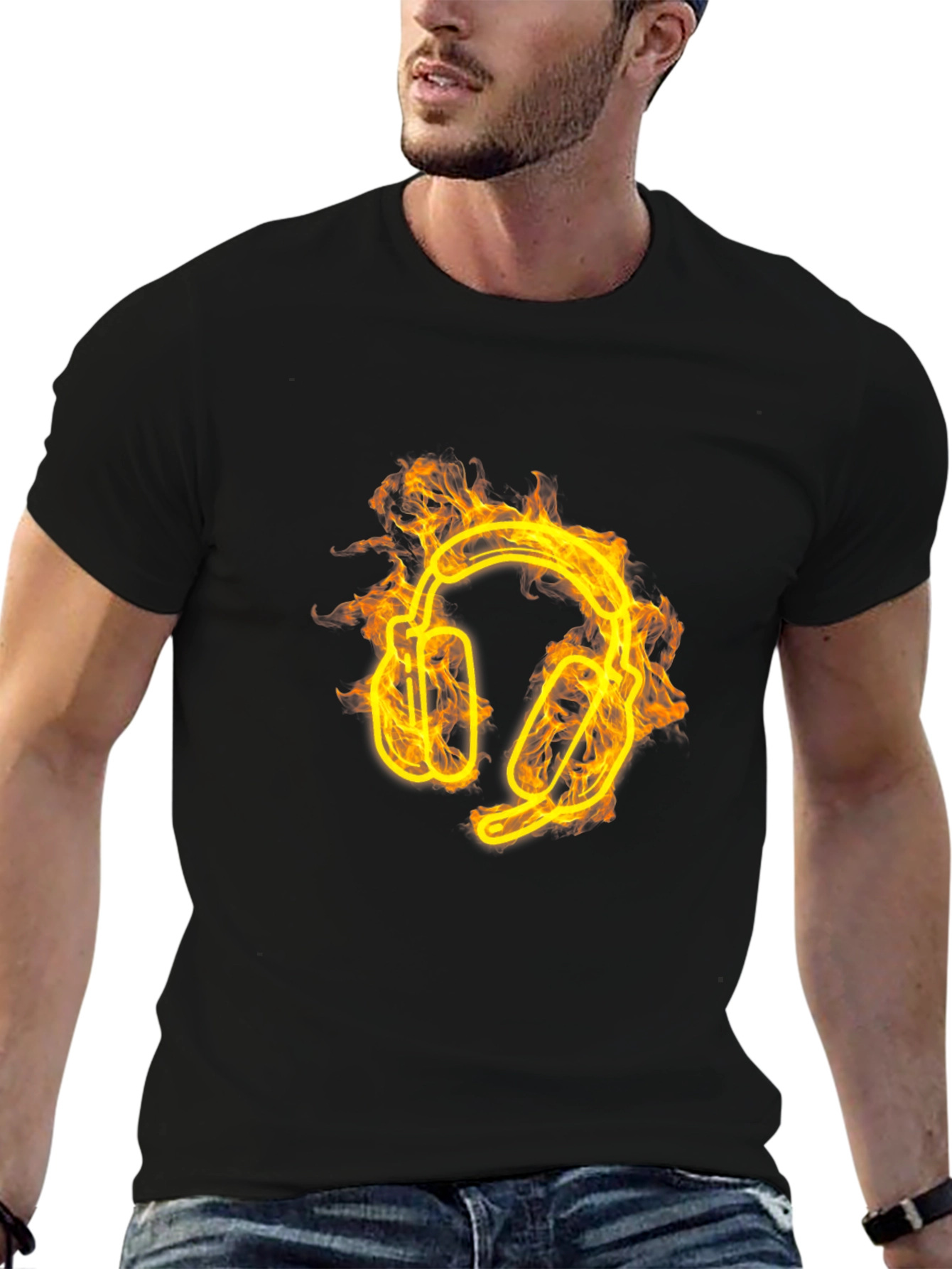 Fiery Headphones Graphic Tee - Black