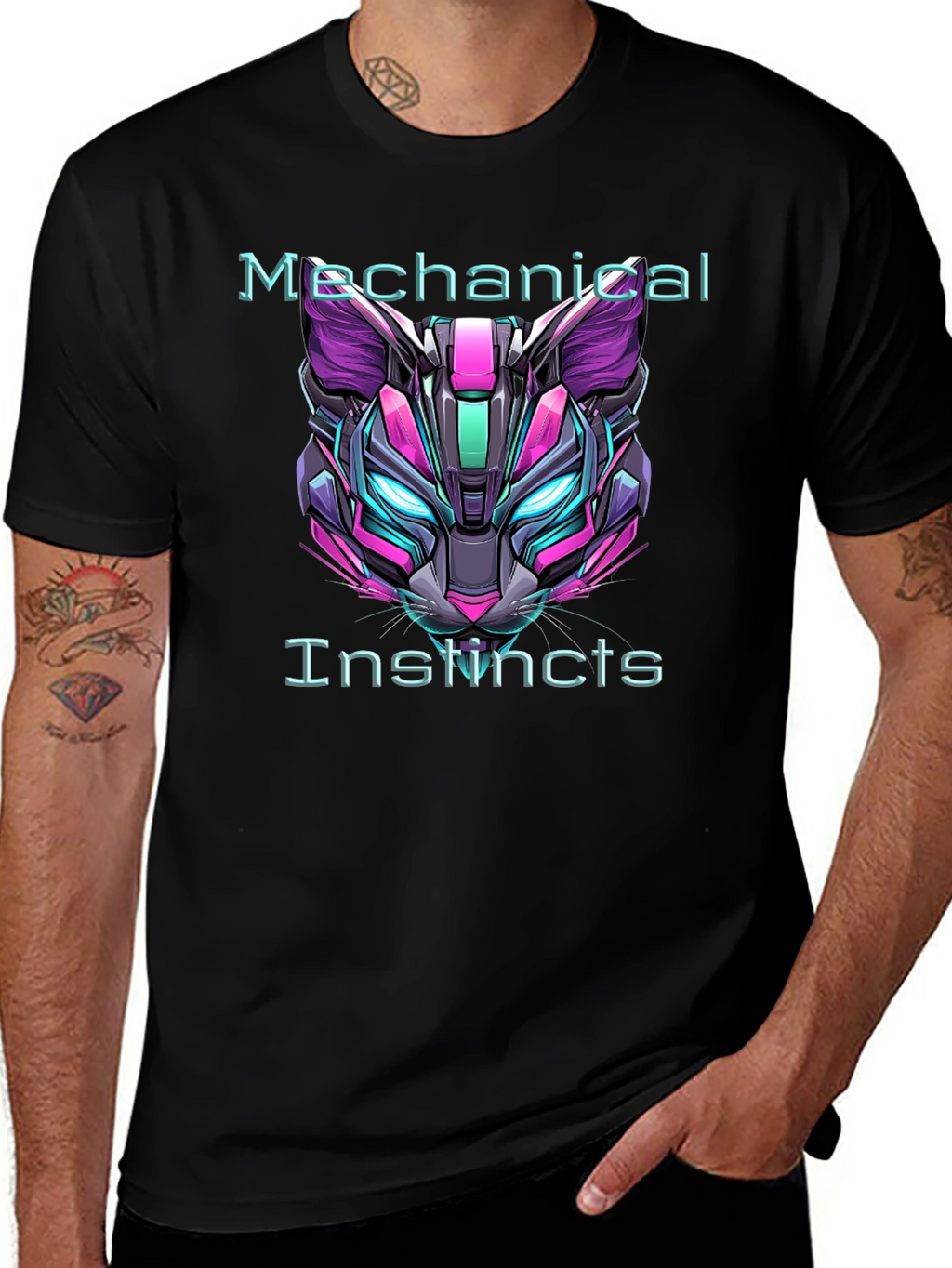 Cyberpunk Cat Tee: Mechanical Instincts Graphic T-Shirt