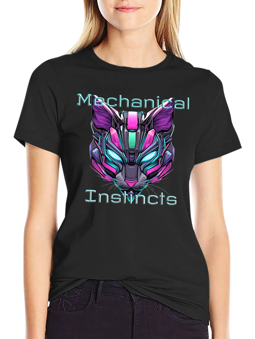 Cyberpunk Cat Tee: Mechanical Instincts Graphic T-Shirt
