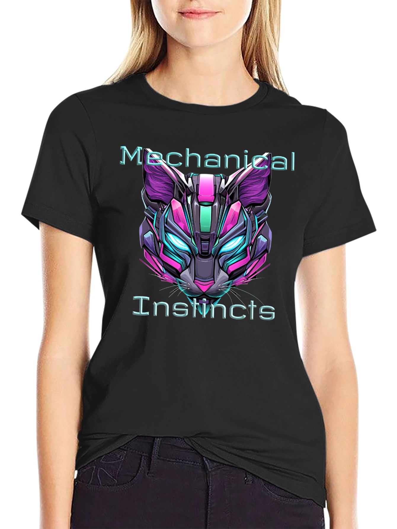 Cyberpunk Cat Tee: Mechanical Instincts Graphic T-Shirt