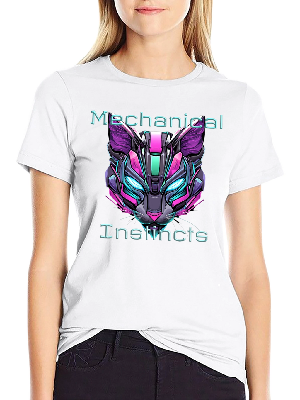 Cyberpunk Cat Tee: Mechanical Instincts Graphic T-Shirt