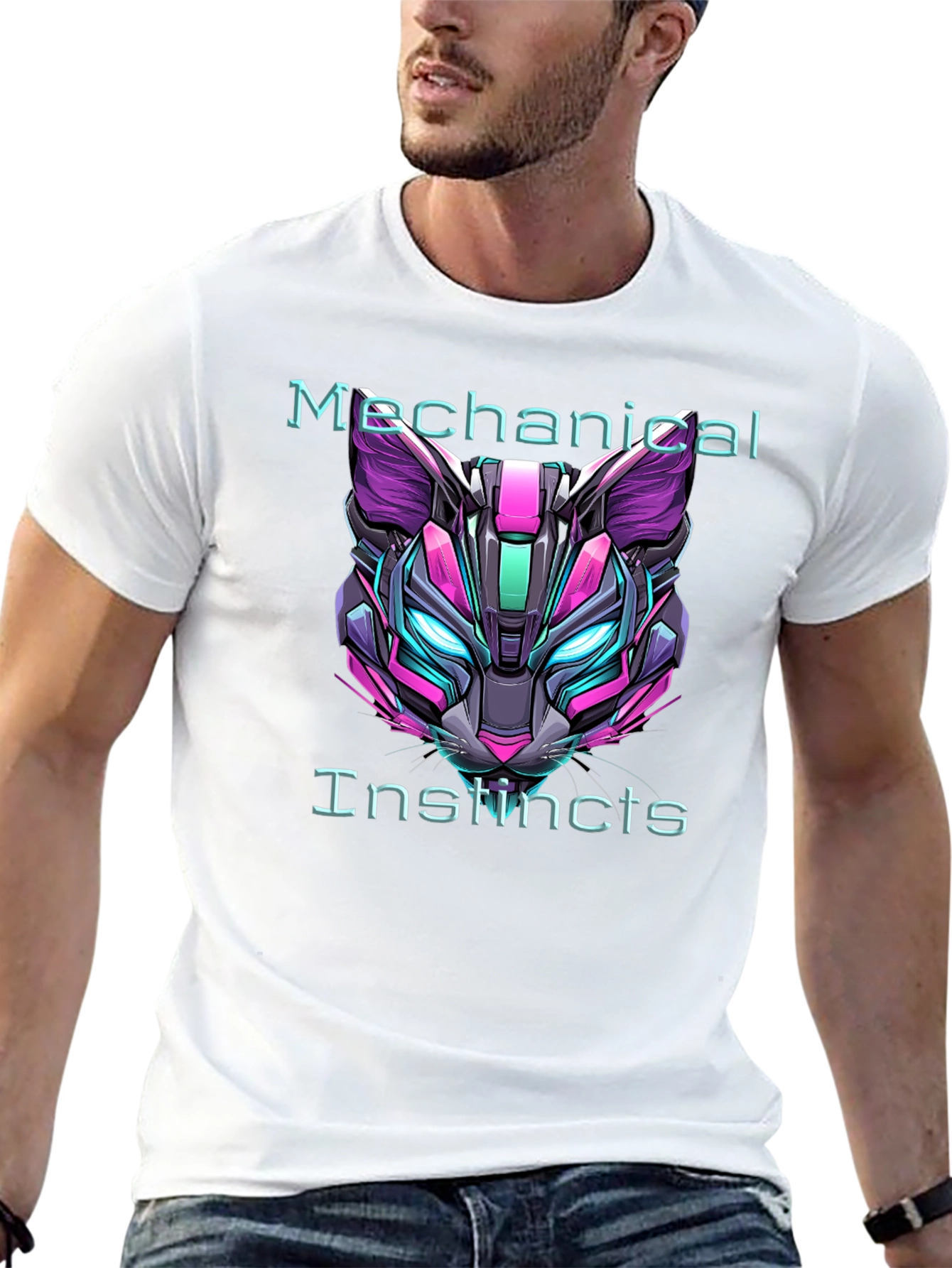 Cyberpunk Cat Tee: Mechanical Instincts Graphic T-Shirt