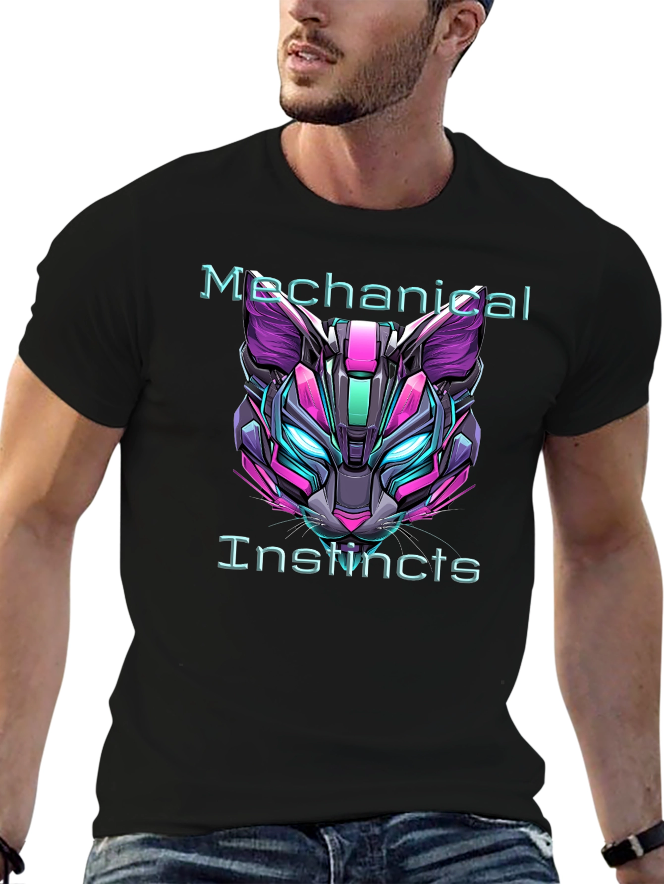 Cyberpunk Cat Tee: Mechanical Instincts Graphic T-Shirt