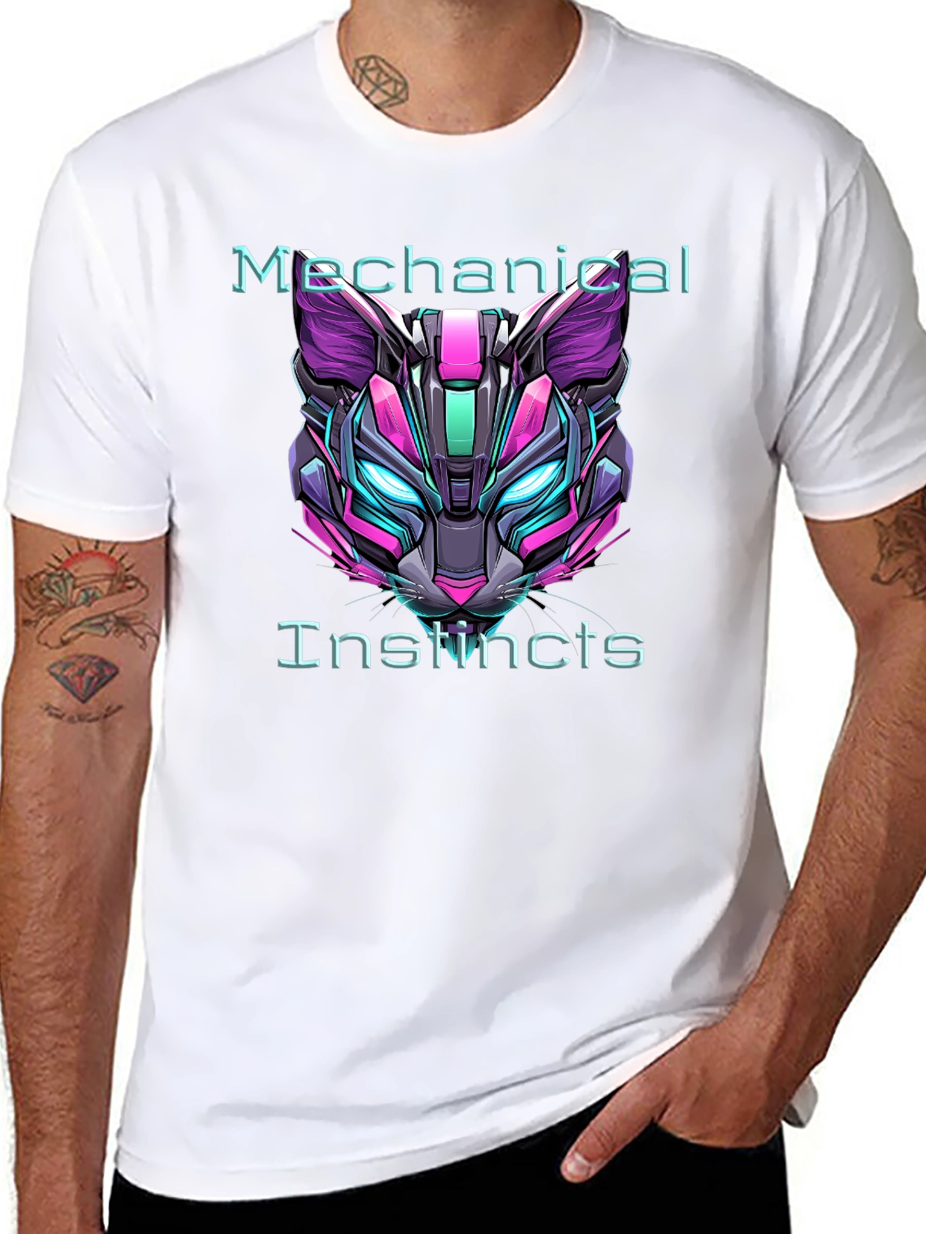 Cyberpunk Cat Tee: Mechanical Instincts Graphic T-Shirt