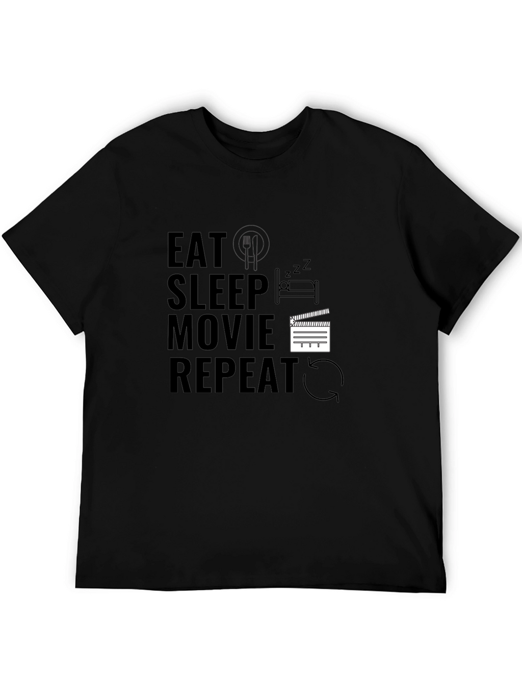 Eat Sleep Movie Repeat Black Graphic Tee