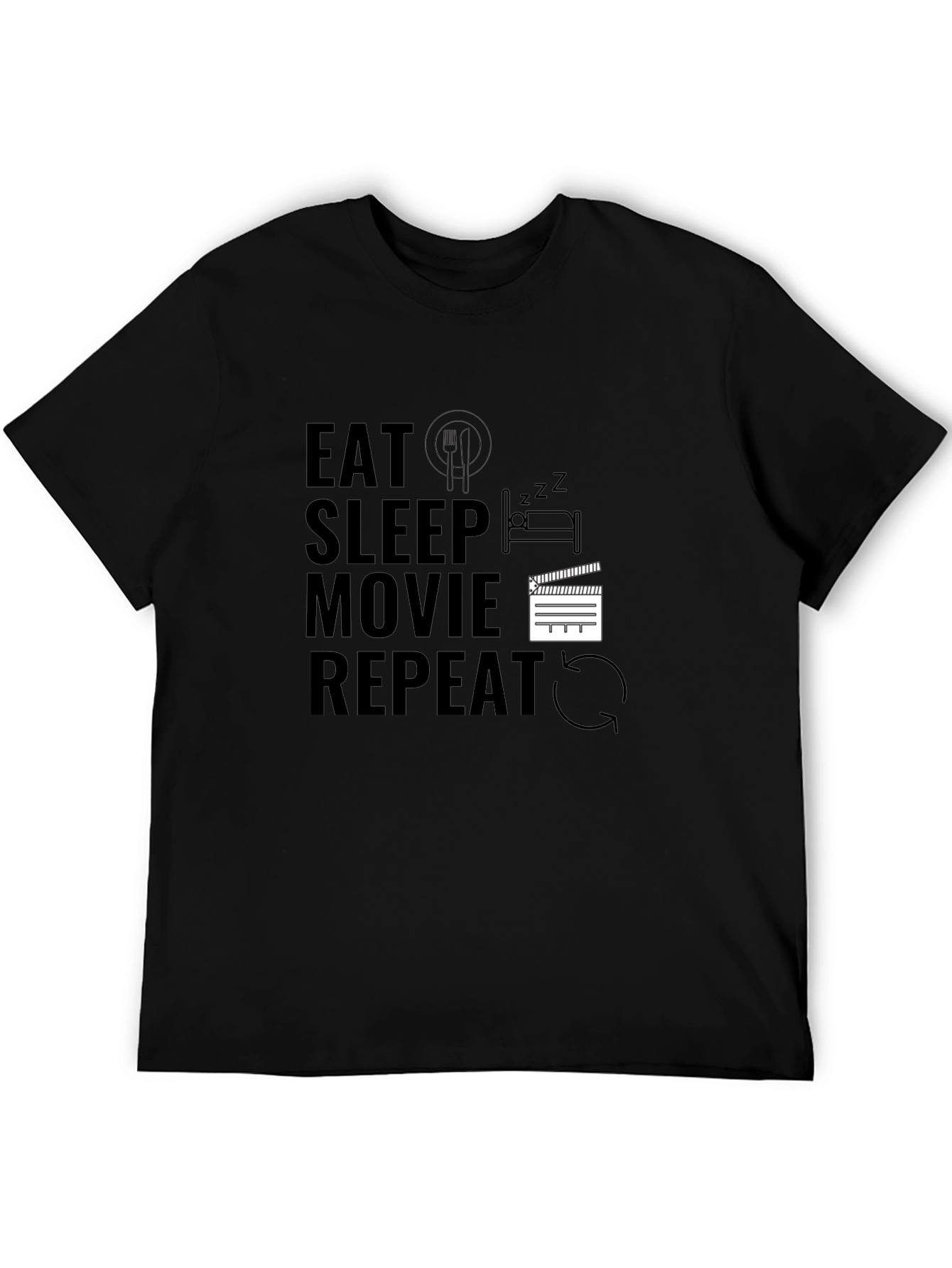 Eat Sleep Movie Repeat Black Graphic Tee