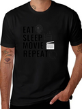 Eat Sleep Movie Repeat Black Graphic Tee