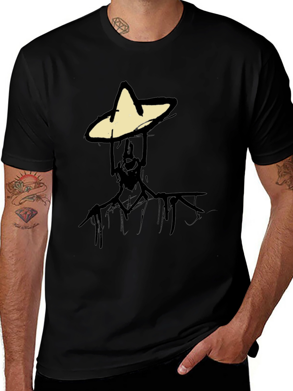 Abstract Figure Graphic Tee - Black Cotton Blend T-Shirt