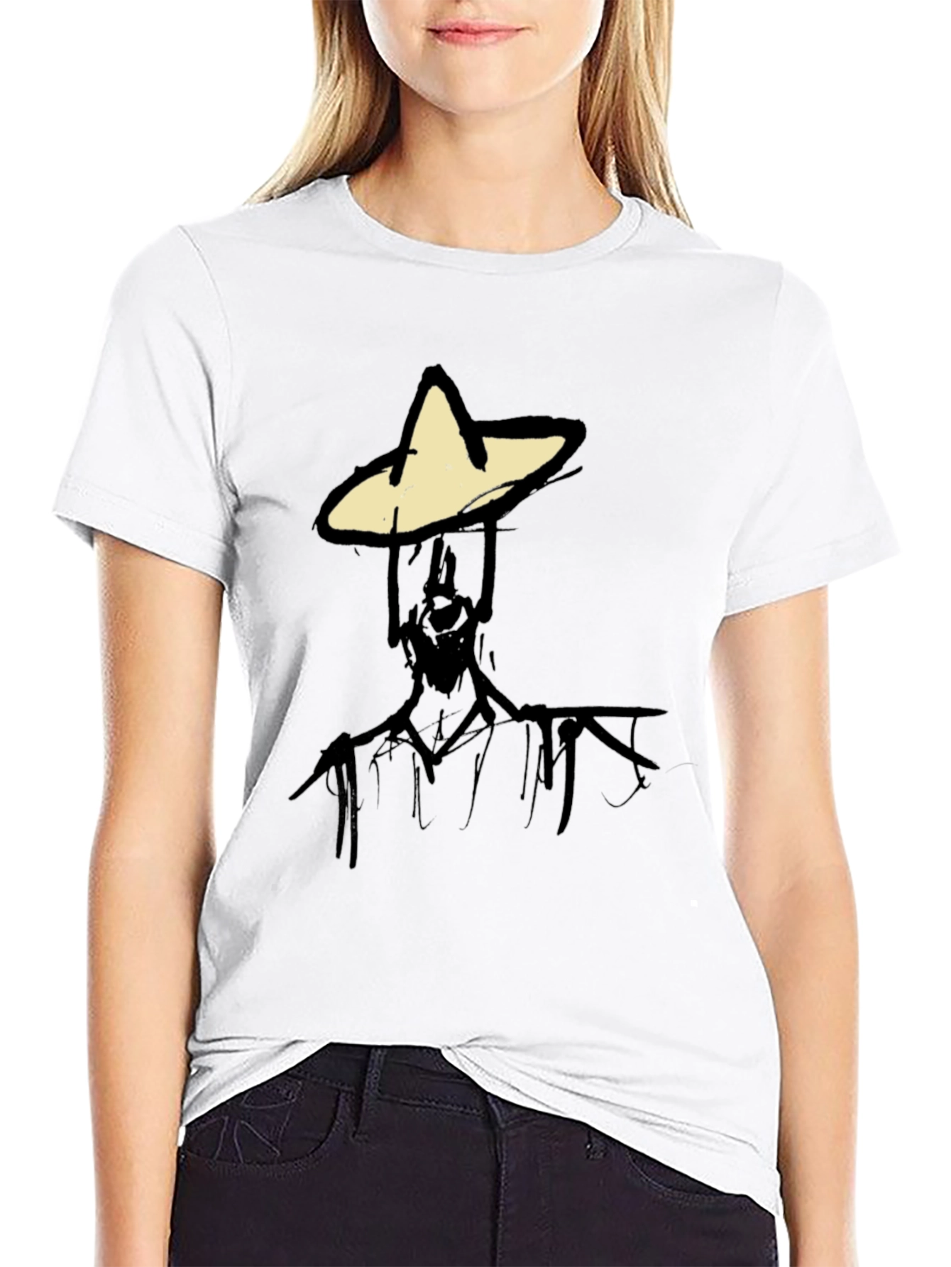 Abstract Figure Graphic Tee - Black Cotton Blend T-Shirt
