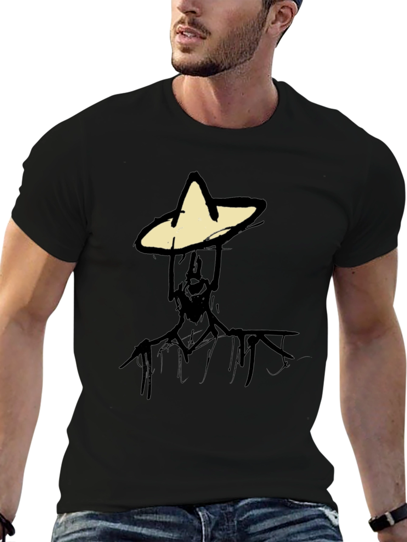 Abstract Figure Graphic Tee - Black Cotton Blend T-Shirt