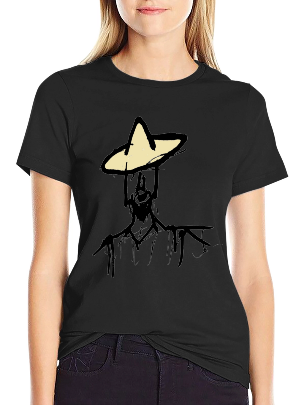 Abstract Figure Graphic Tee - Black Cotton Blend T-Shirt