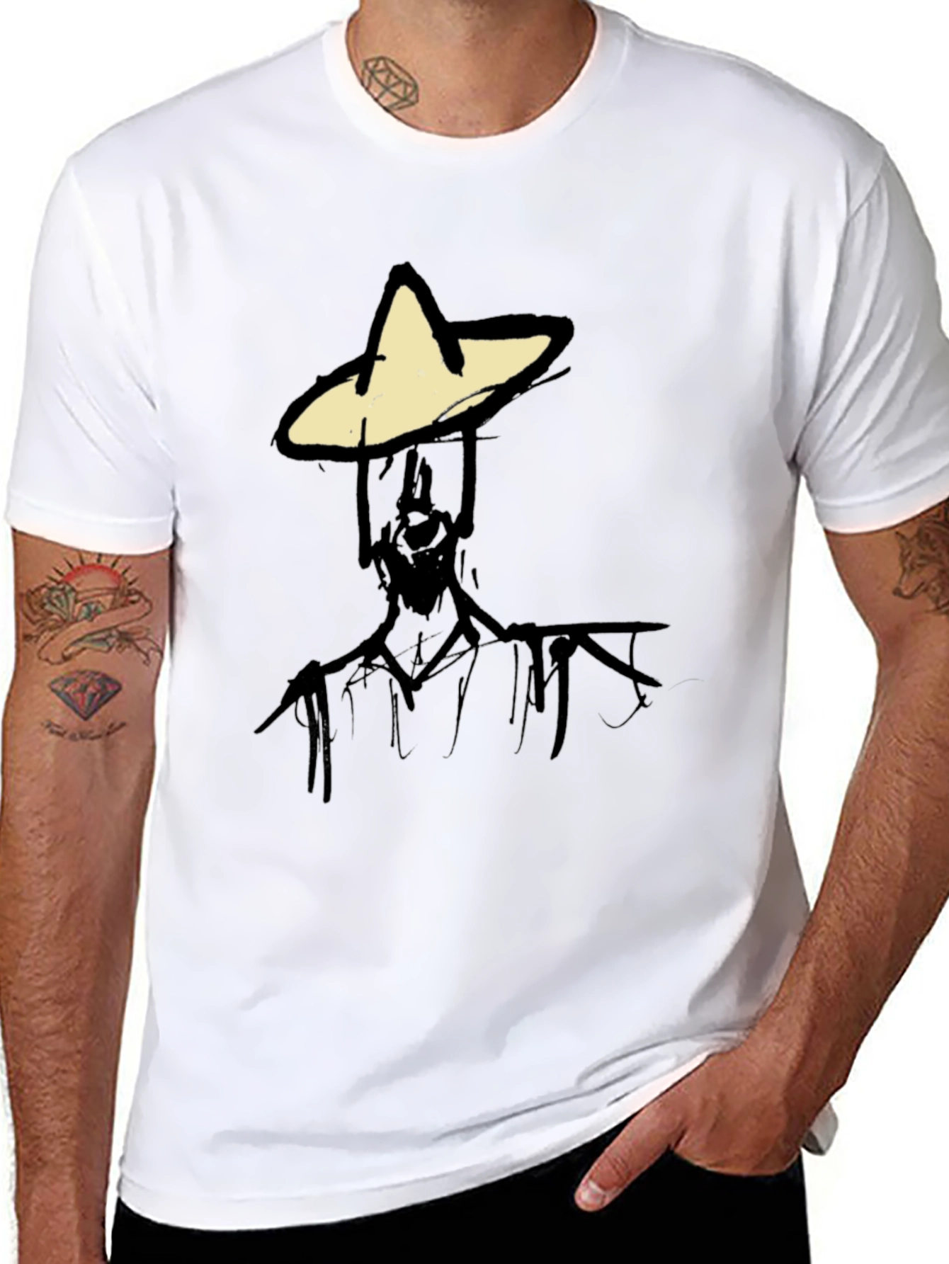 Abstract Figure Graphic Tee - Black Cotton Blend T-Shirt
