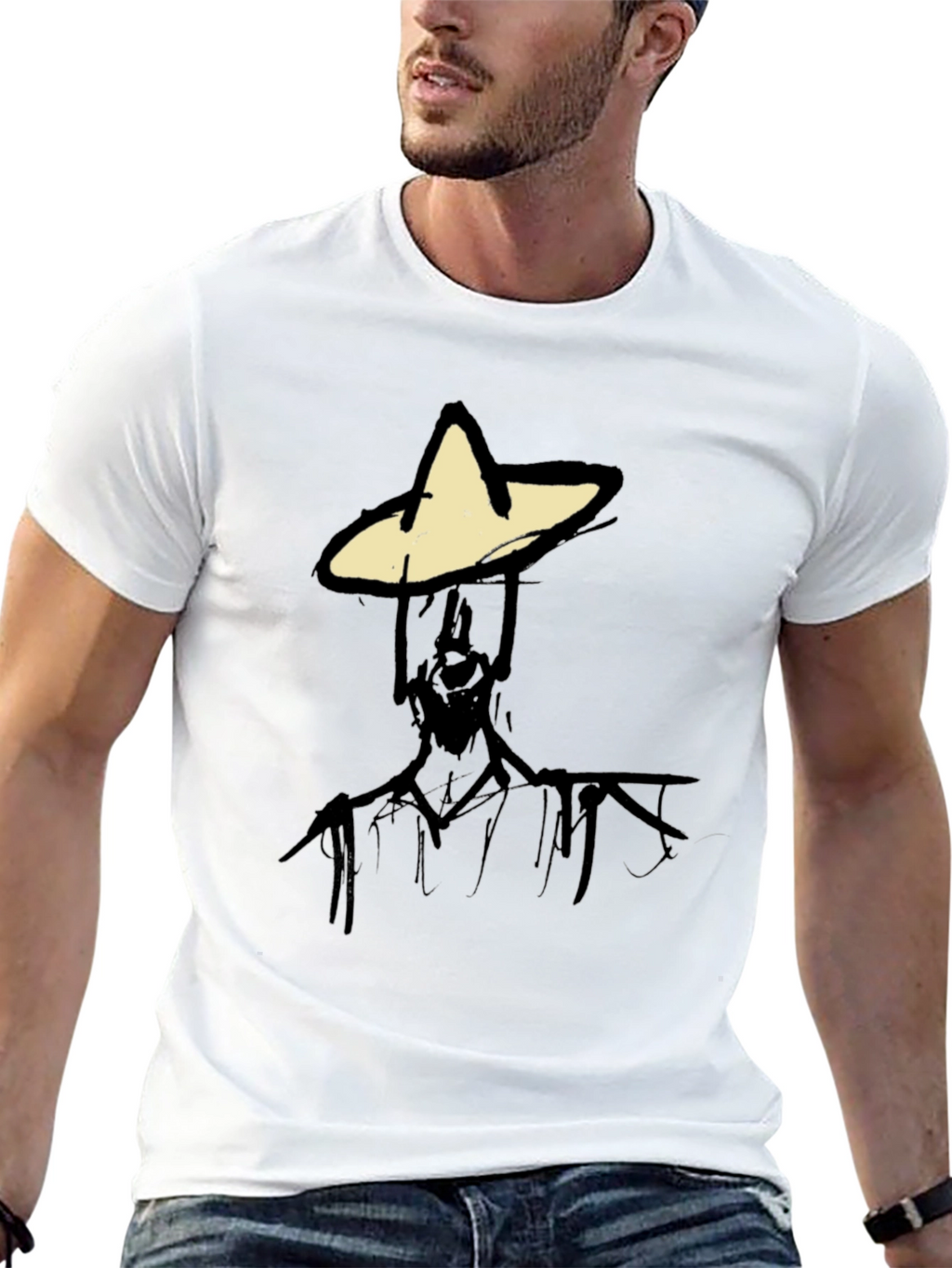 Abstract Figure Graphic Tee - Black Cotton Blend T-Shirt