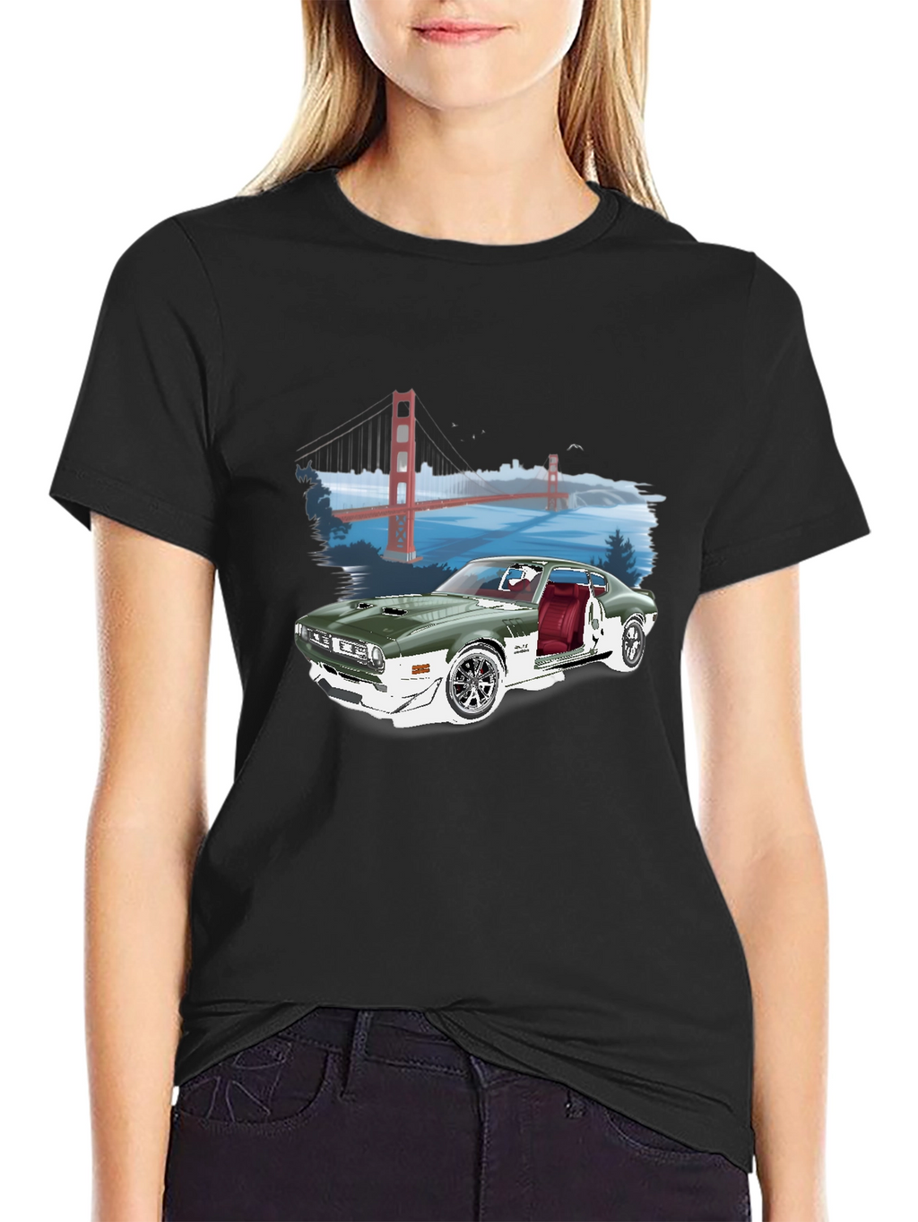 Classic Car & Bridge Graphic Tee - Black