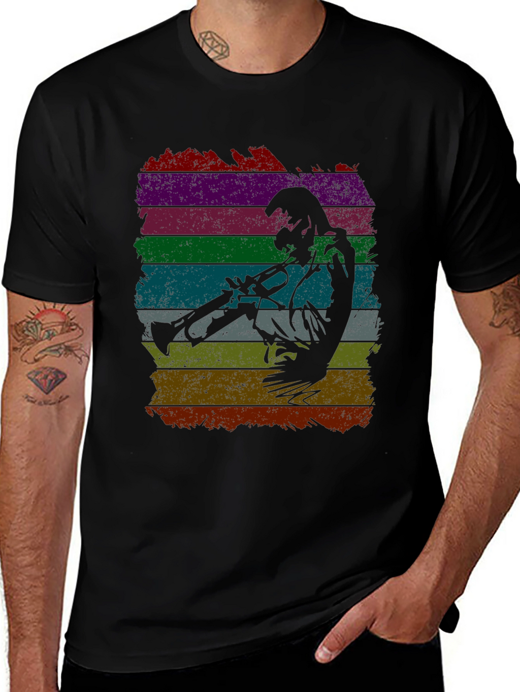 Jazz Trumpet Player Retro Striped T-Shirt